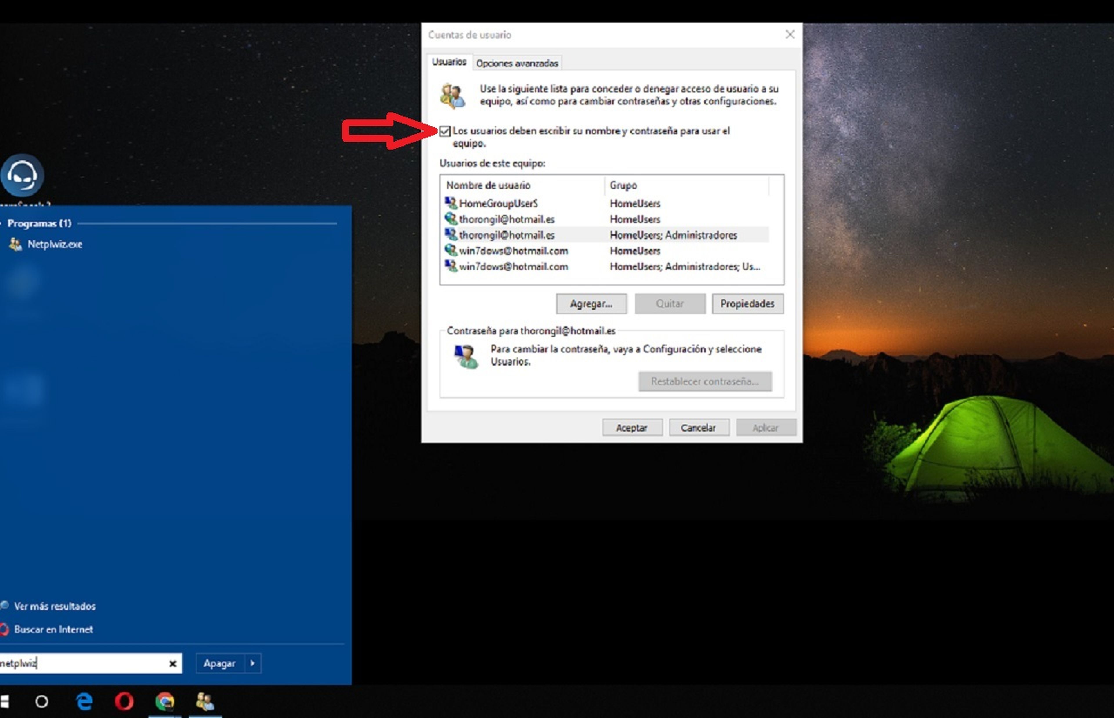 Comando para quitar contraseña Windows10