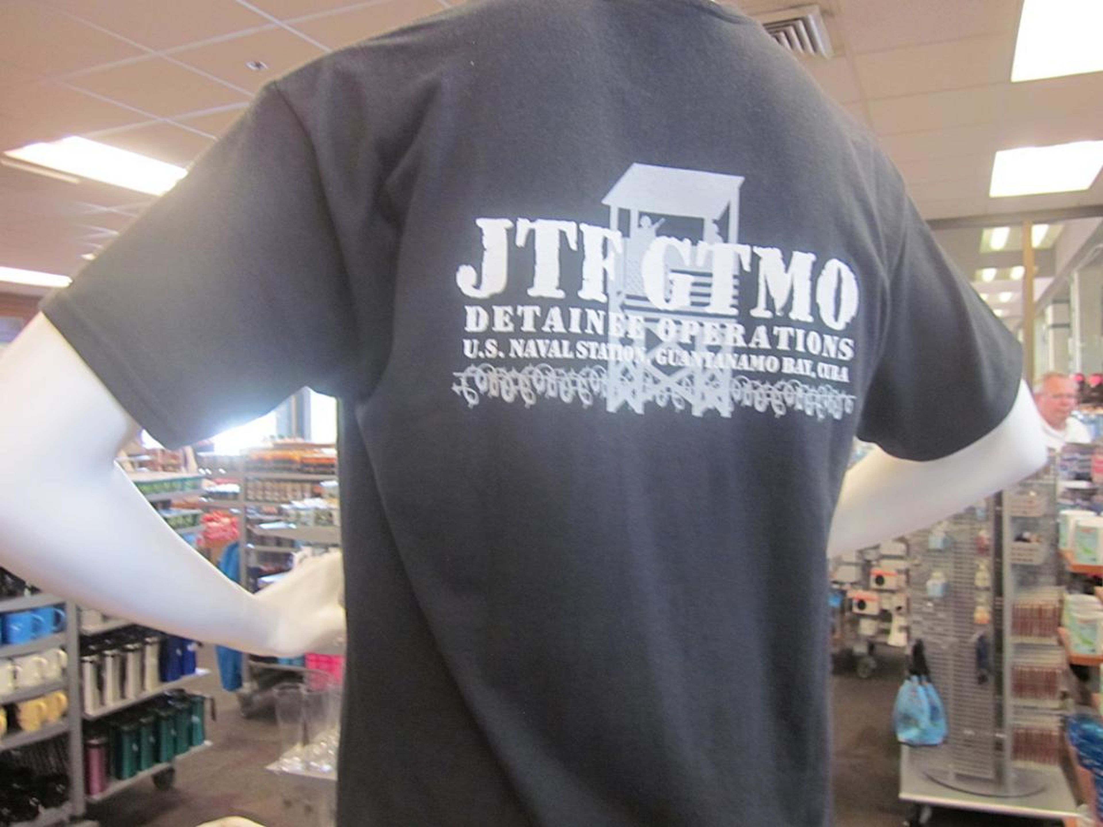 Even though Mirk said most of the base's residents try not to bring up the detention camp, it looks like the shop doesn't mind mentioning it. This T-shirt with the words "JTF [Joint Task Force] GTMO Detention Operations"
