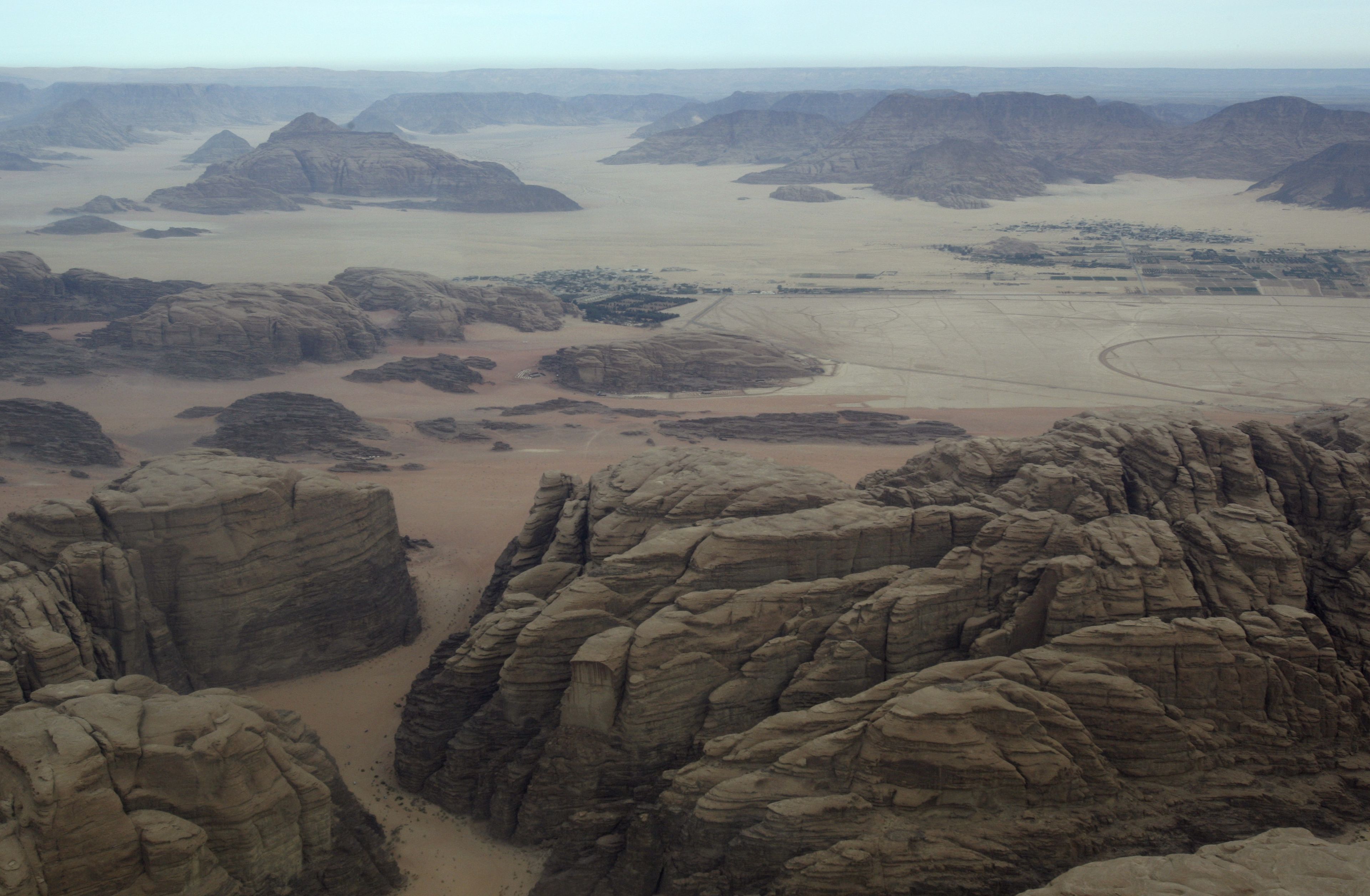 Una imagen aérea del desierto de Wadi Rum, en Jordania.