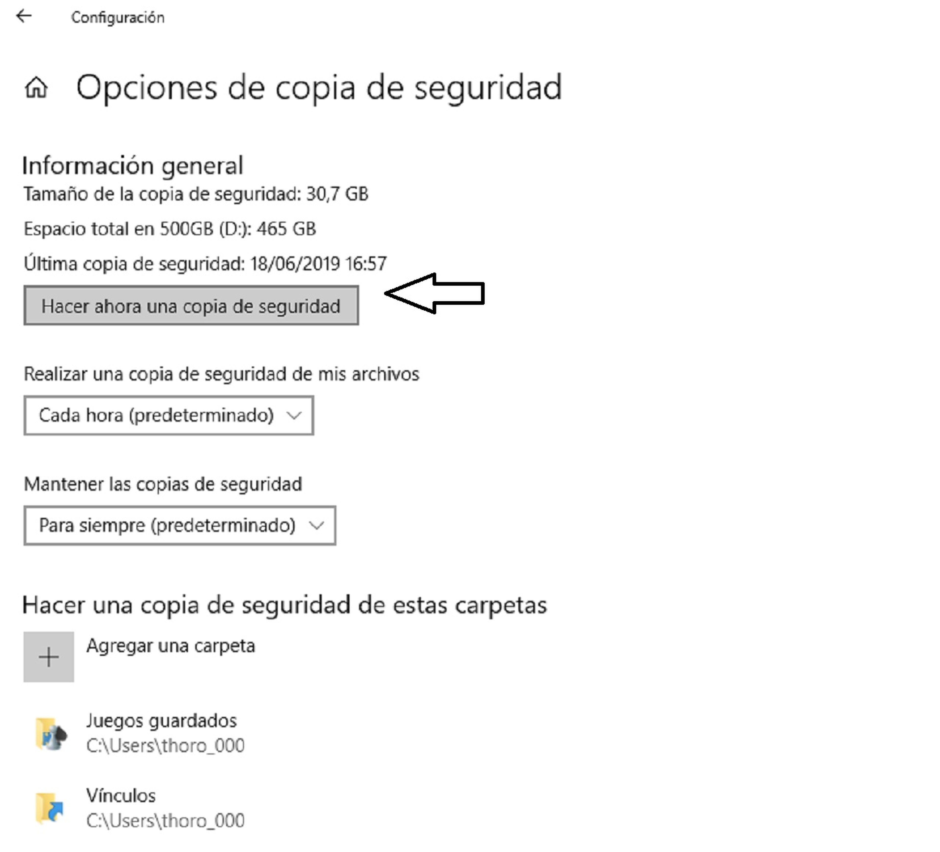 Iniciar Copia de seguridad en Windows 10
