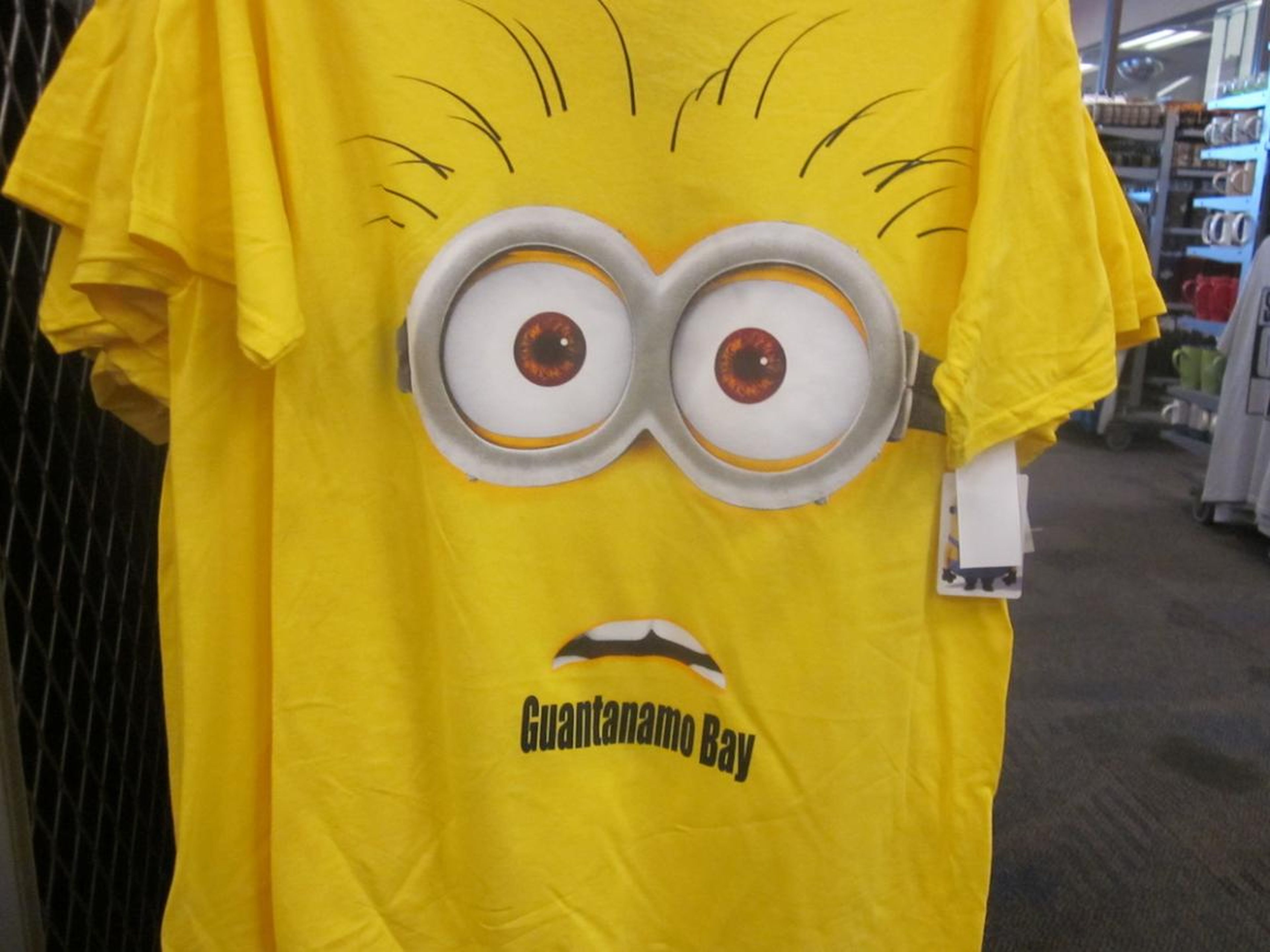 Less serious T-shirt options are also available. Here's a shirt depicting a shocked-looking minion — from the "Despicable Me" movie franchise — with the words "Guantanamo Bay" on its chin.