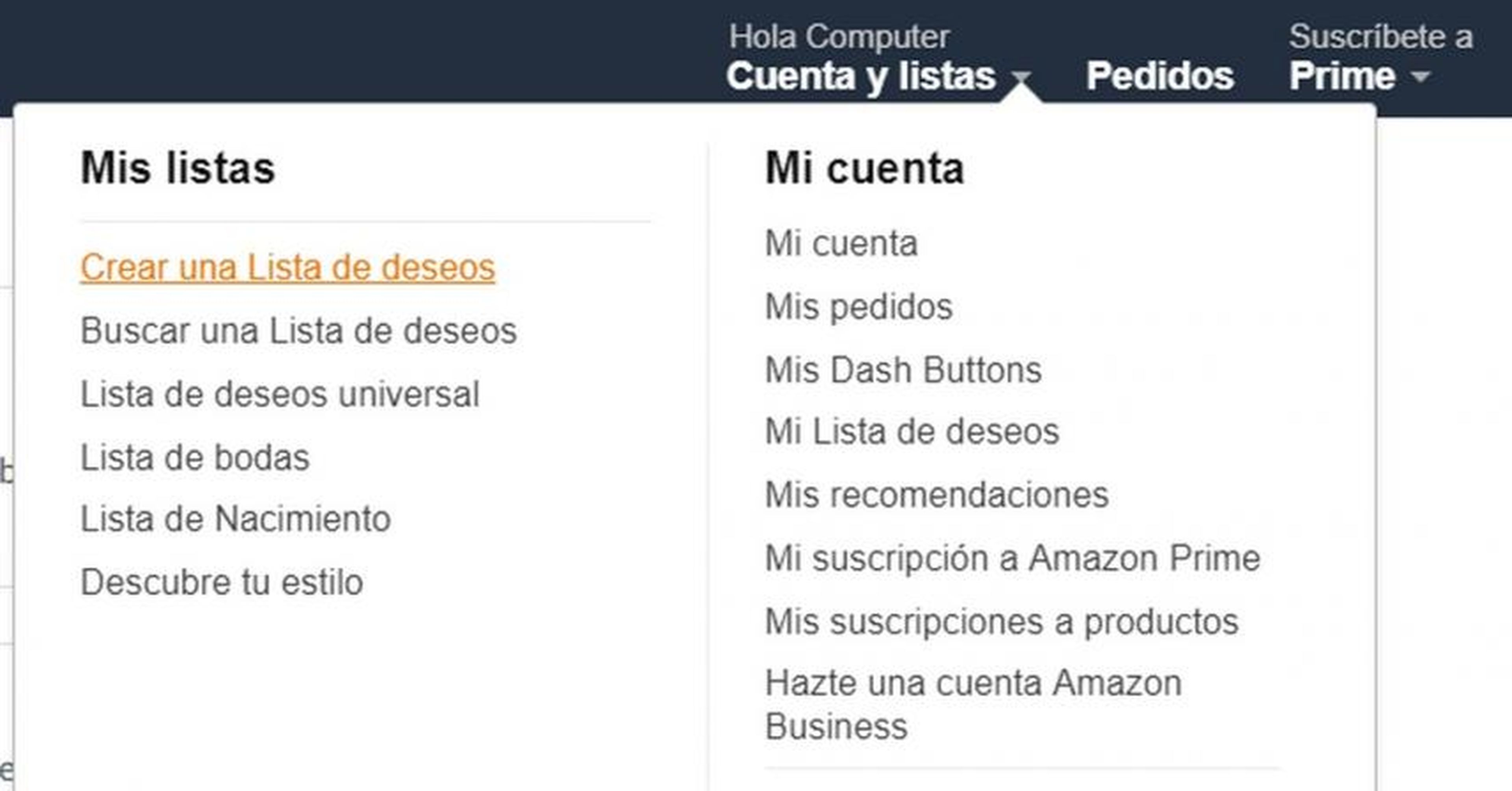 Lista de deseos en Amazon