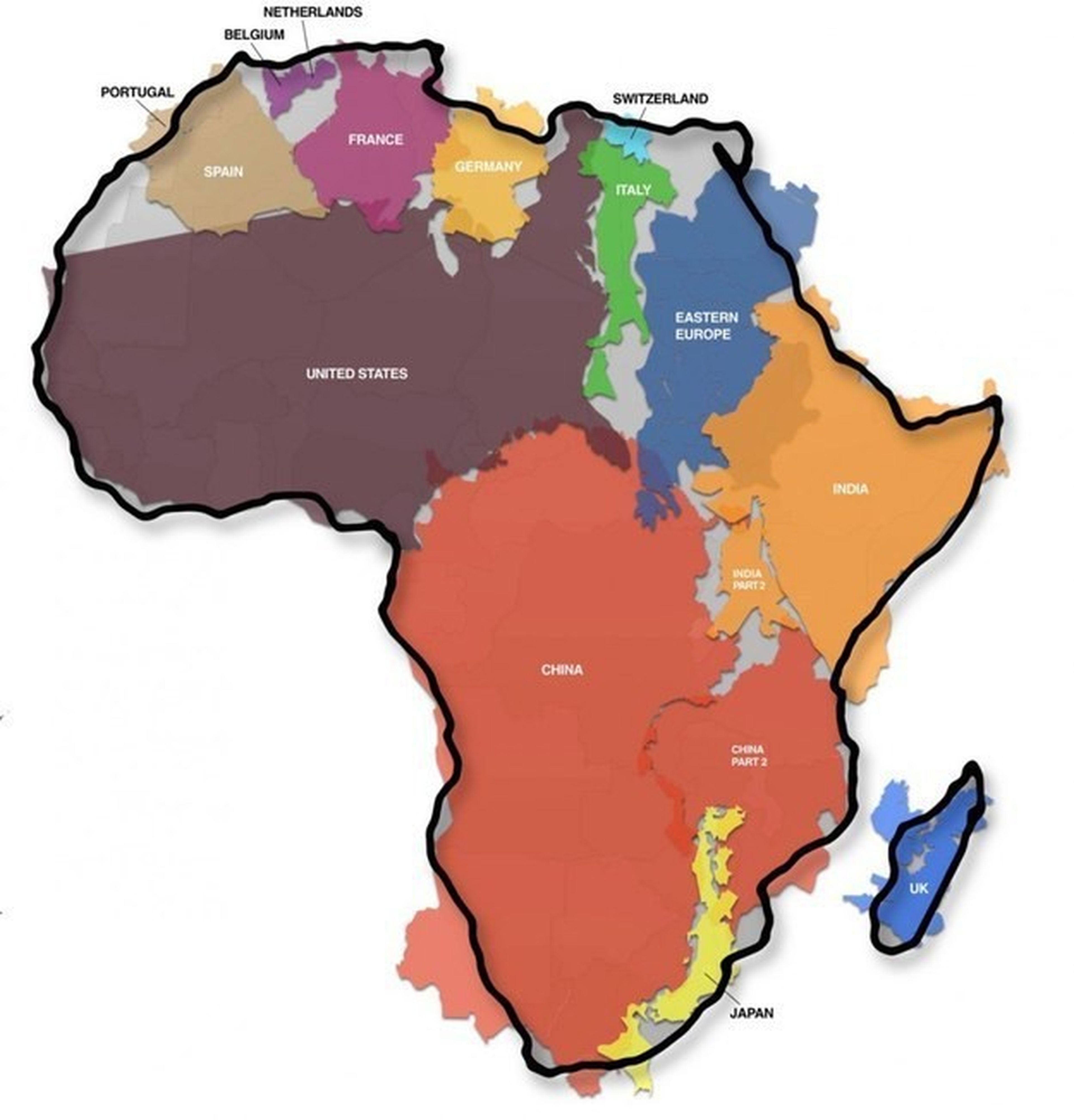 mapa que muestra cómo de grande es África