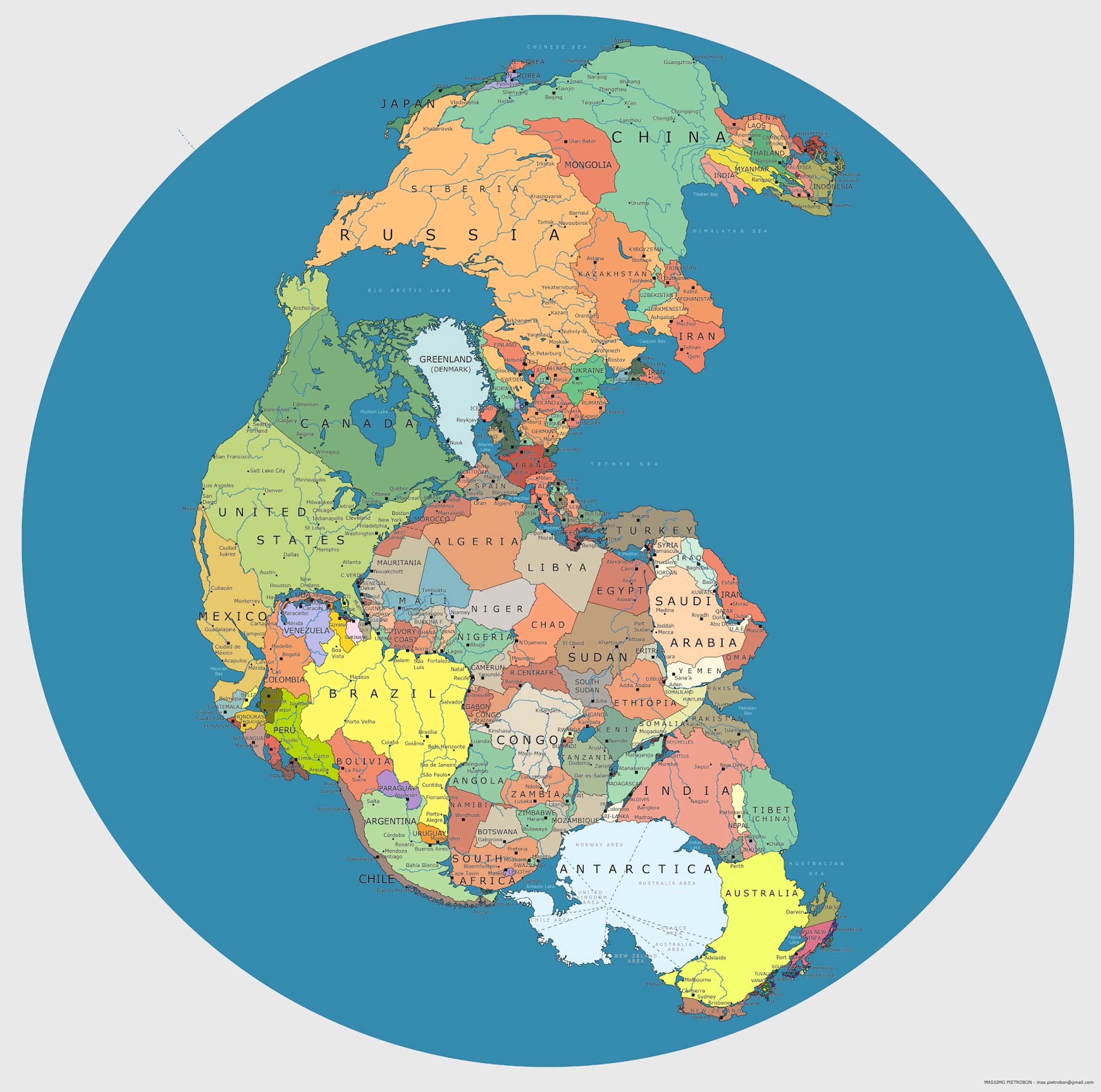 Países actuales en la antigua Pangea