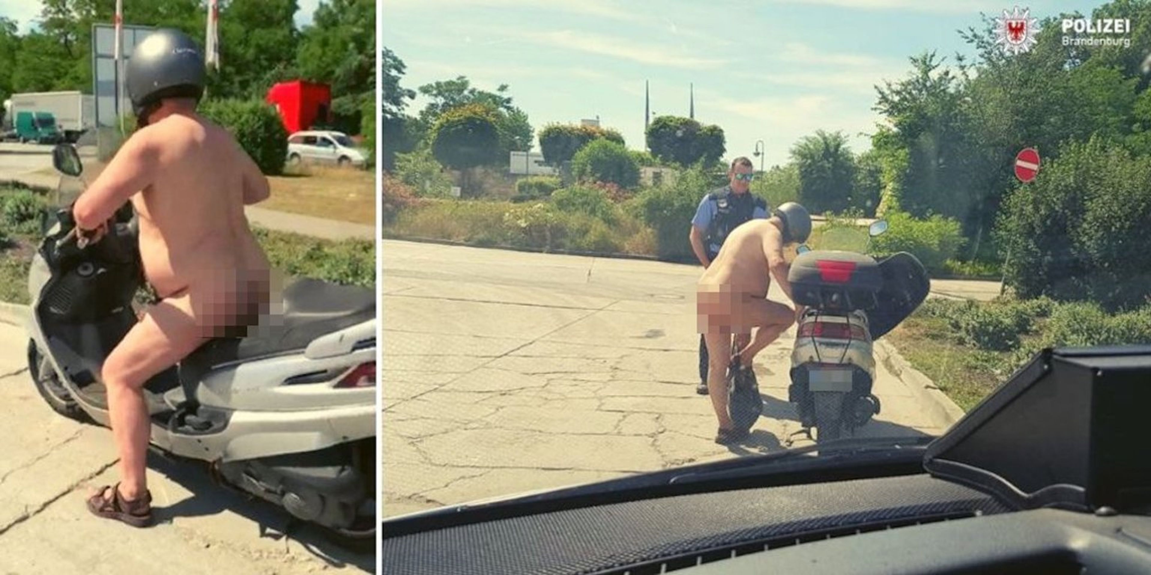 La policía de Brandenburgo compartió la imagen de un hombre desnudo en su ciclomotor