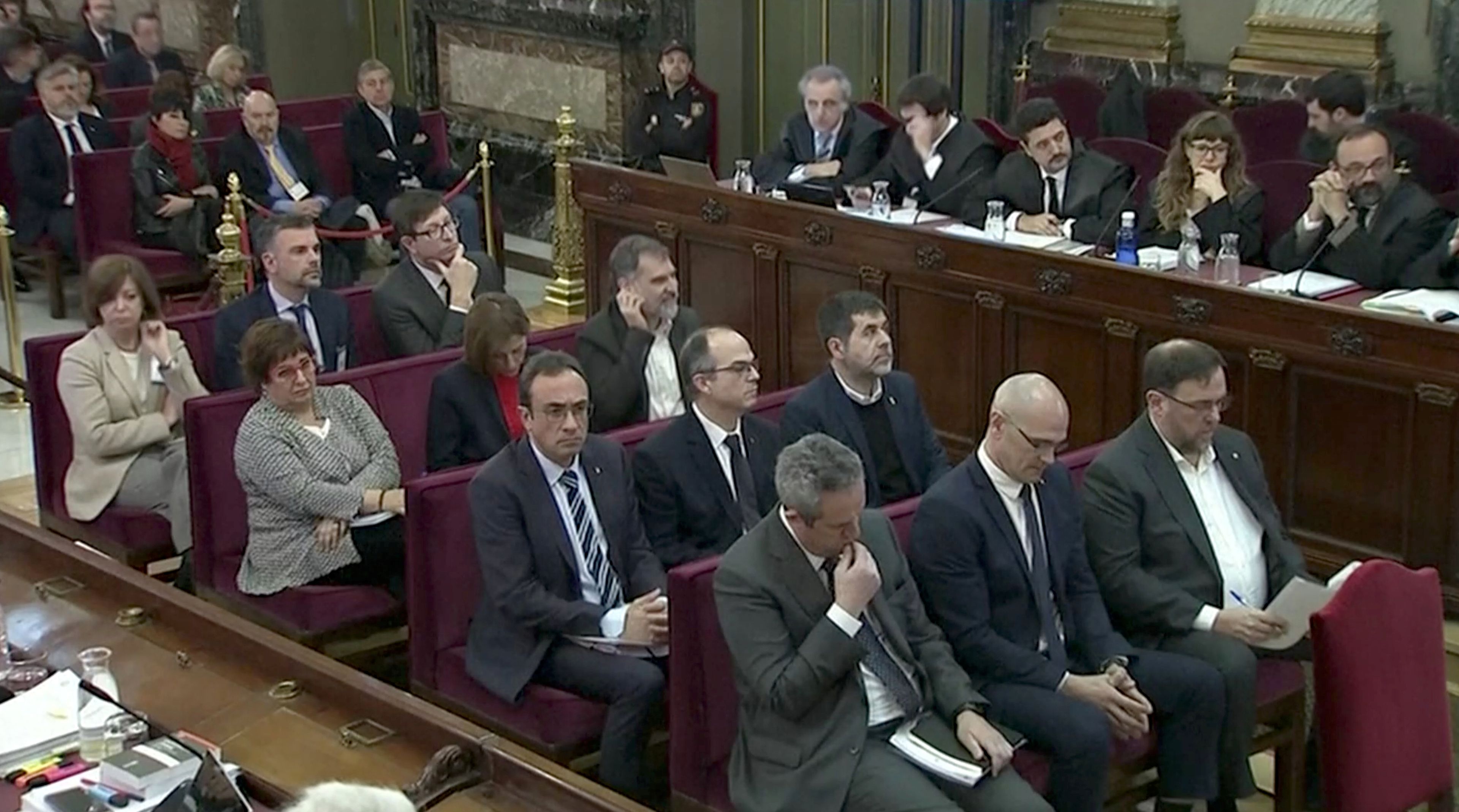 Los políticos presos por el 'procés' catalán durante el juicio en el Supremo.