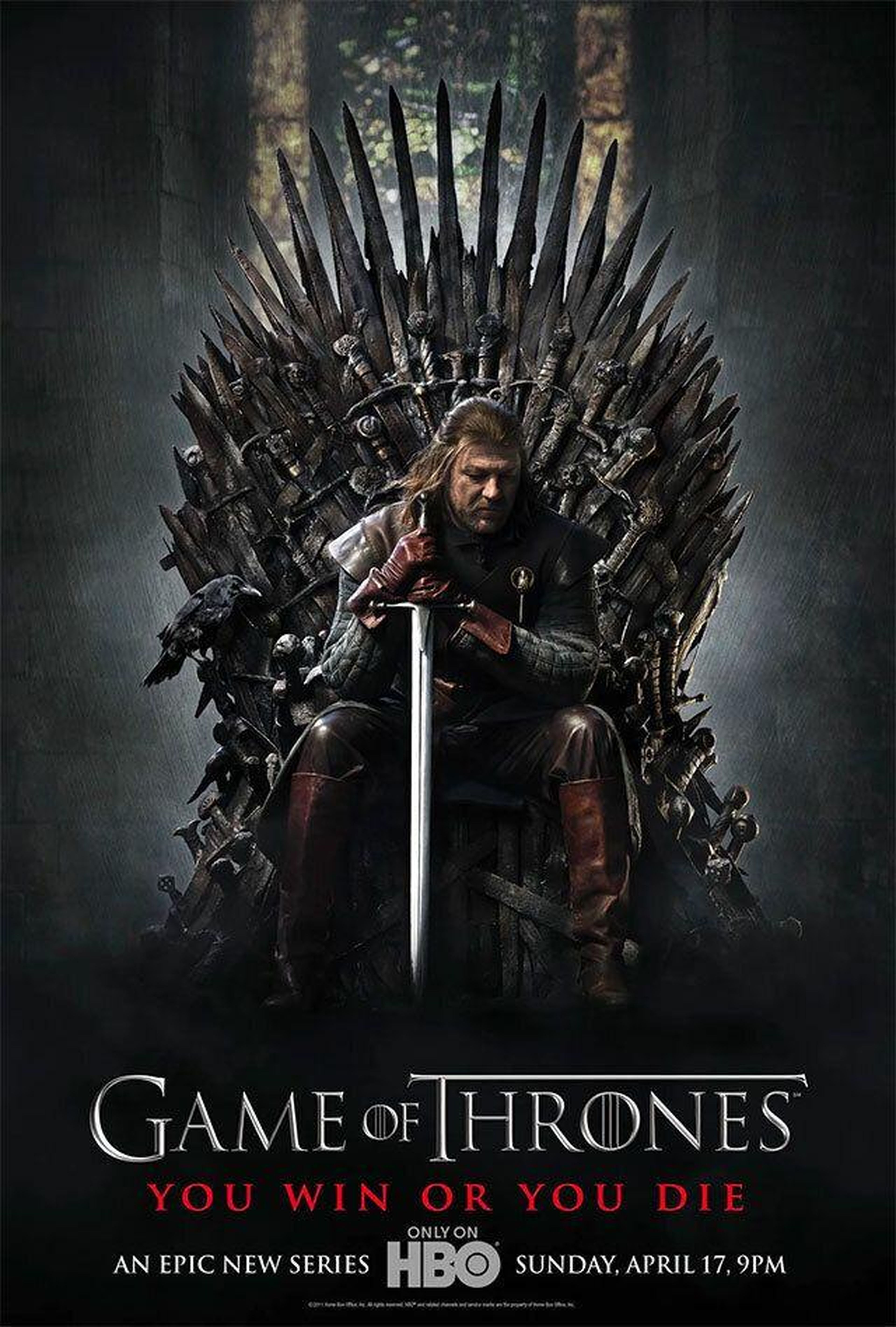 El cartel de la primera temporada de "Juego de Tronos". Fíjate en el cuervo a la izquierda de Ned Stark.