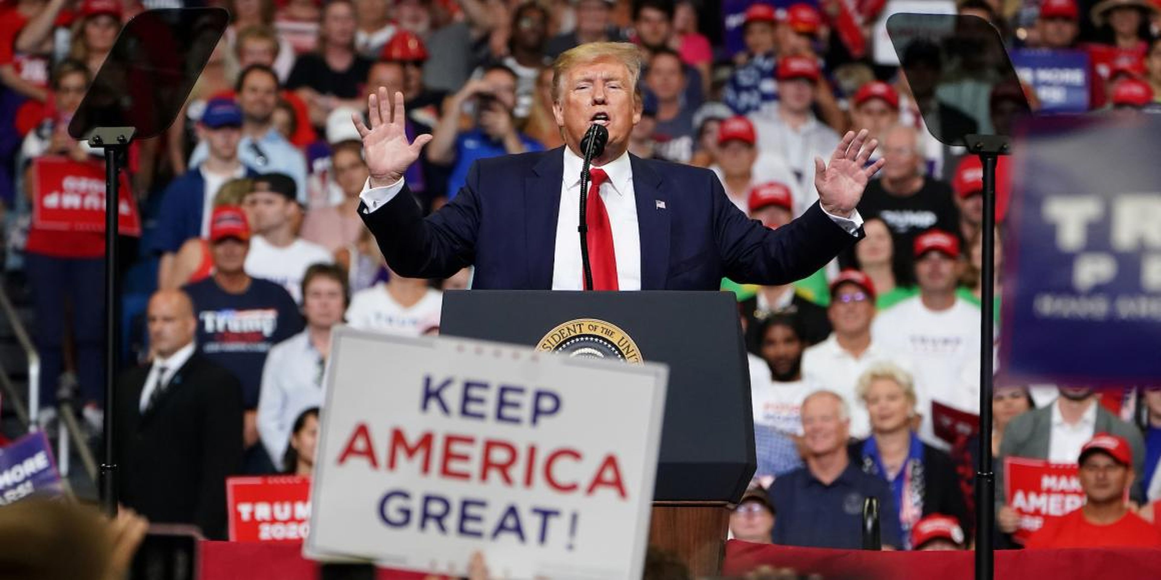 President Donald Trump at the launch of his 2020 campaign at the Amway Center in Orlando, Florida, June 18, 2019.