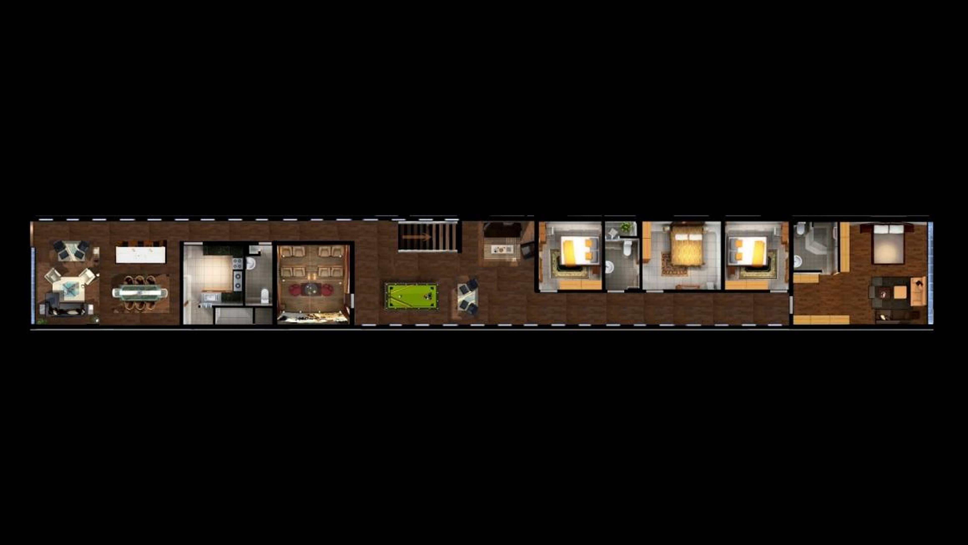 Al igual que una casa normal, este búnker tiene dos pisos. En la primera planta hay varios dormitorios, una mesa de billar y un cine.