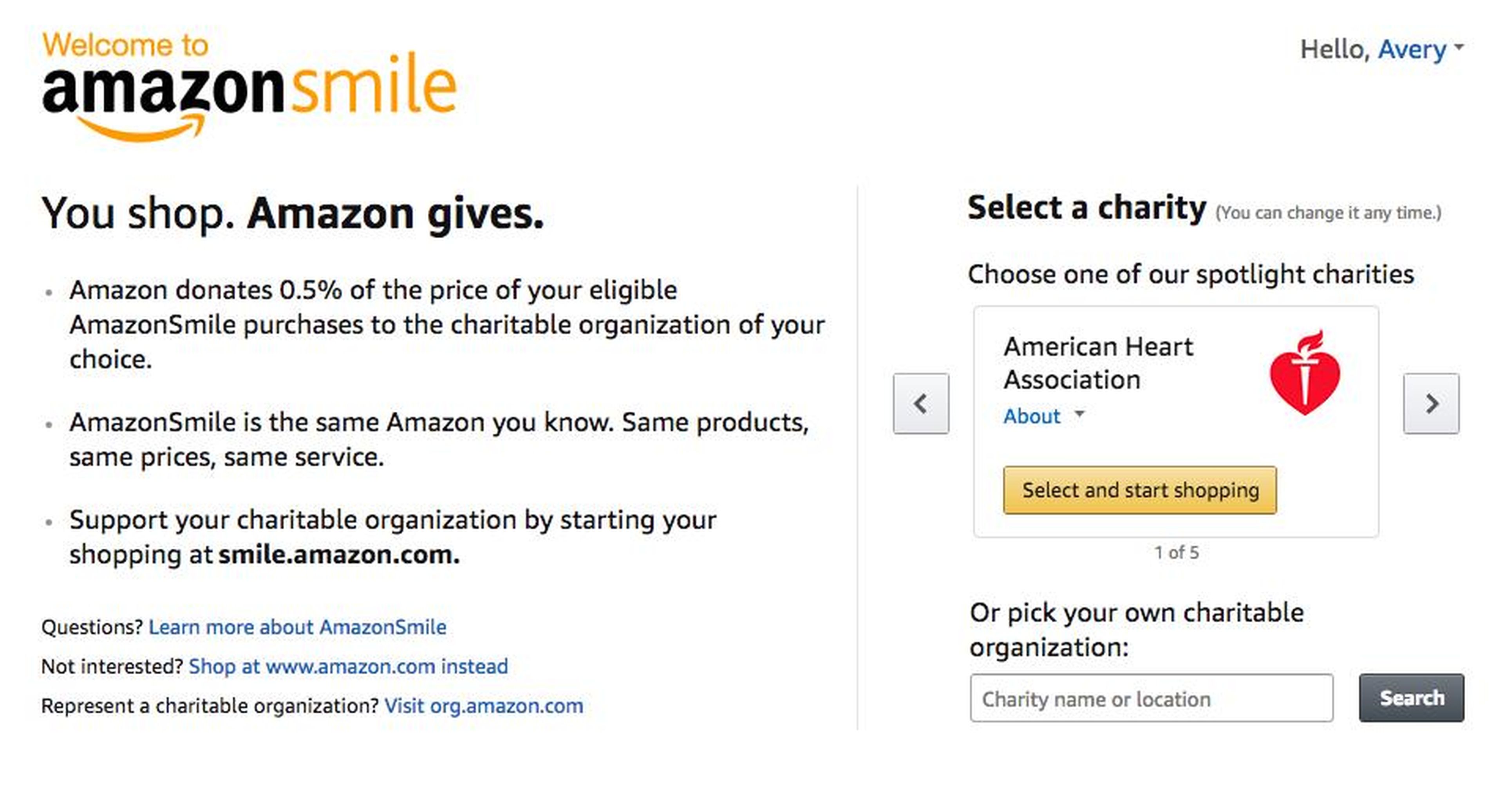 11. Compra con Amazon Smile, y la compañía donará un porcentaje del total de tu pedido a una organización benéfica de tu elección sin costo adicional para ti.