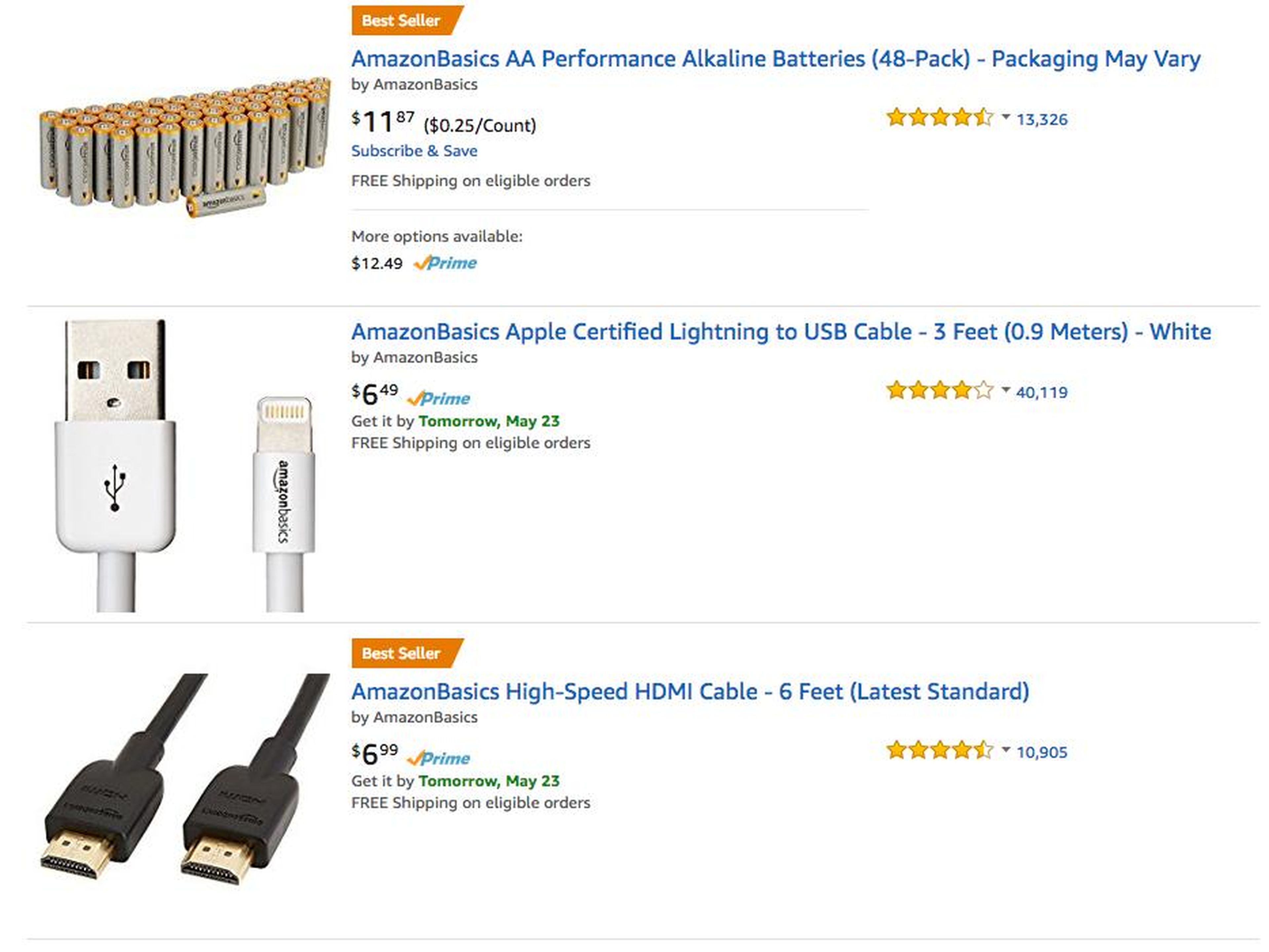 15. Amazon tiene una línea de suministros llamada Amazon Basics que es típicamente más barata que los productos de marca. Amazon vende cables para alumbrado, toallas, mochilas y más cosas de su línea Básica.