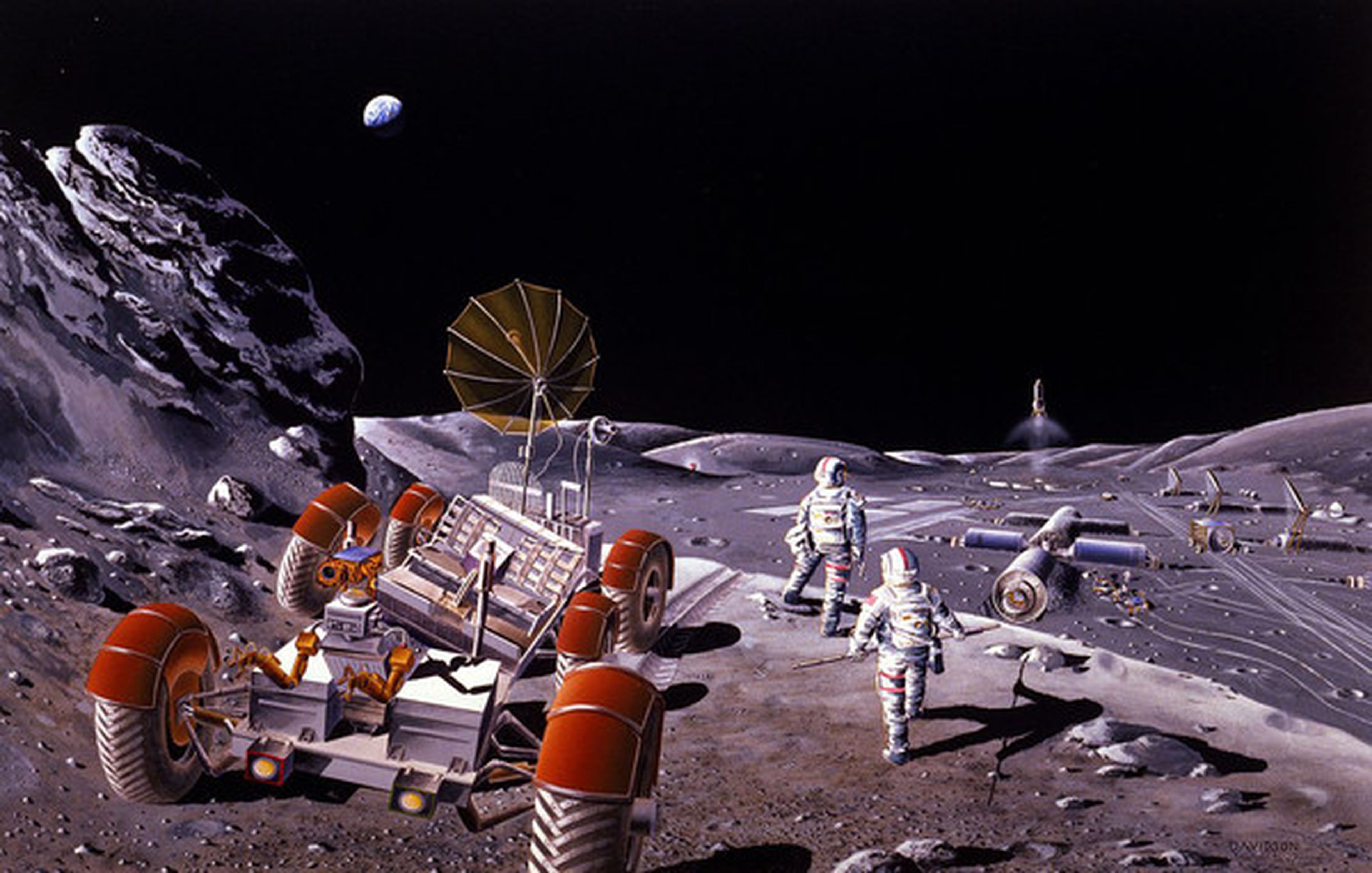 Concepto artístico de una colonia lunar