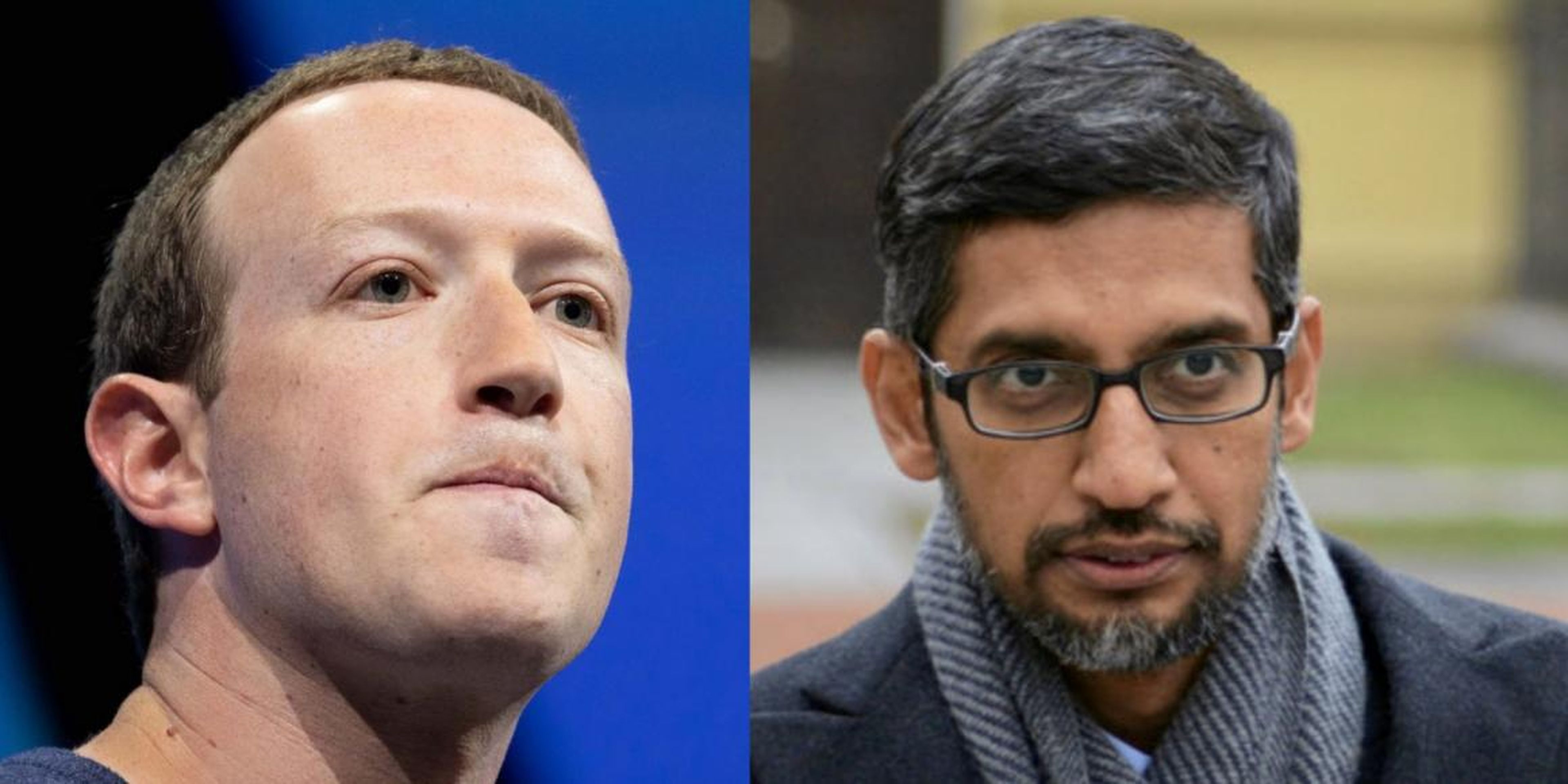 Imagen conjunta del CEO de Facebook Mark Zuckerberg y el CEO de Google Sundar Pichai.