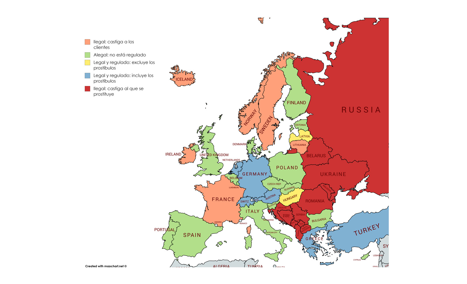 La normativa sobre prostitución en toda Europa en un mapa