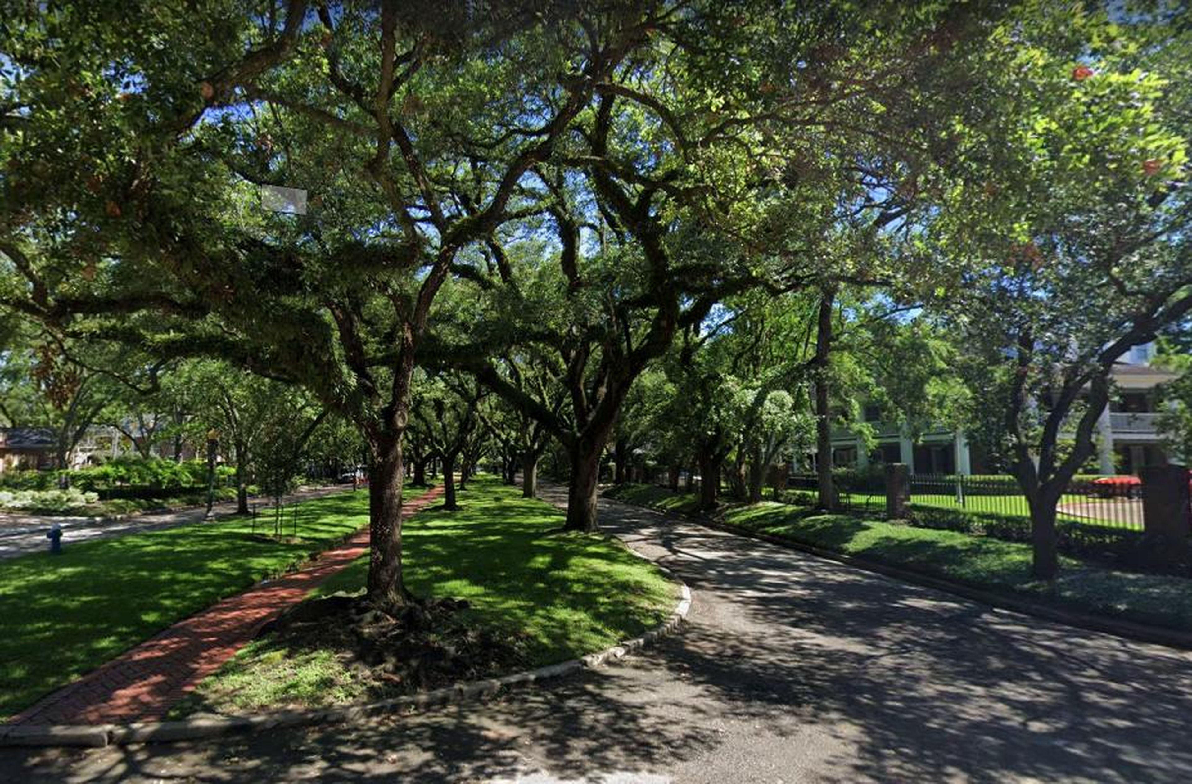 Photo-takers are drawn to Houston's Broadacres neighborhood, where a scenic walkway lined with trees cuts through an affluent residential area.
