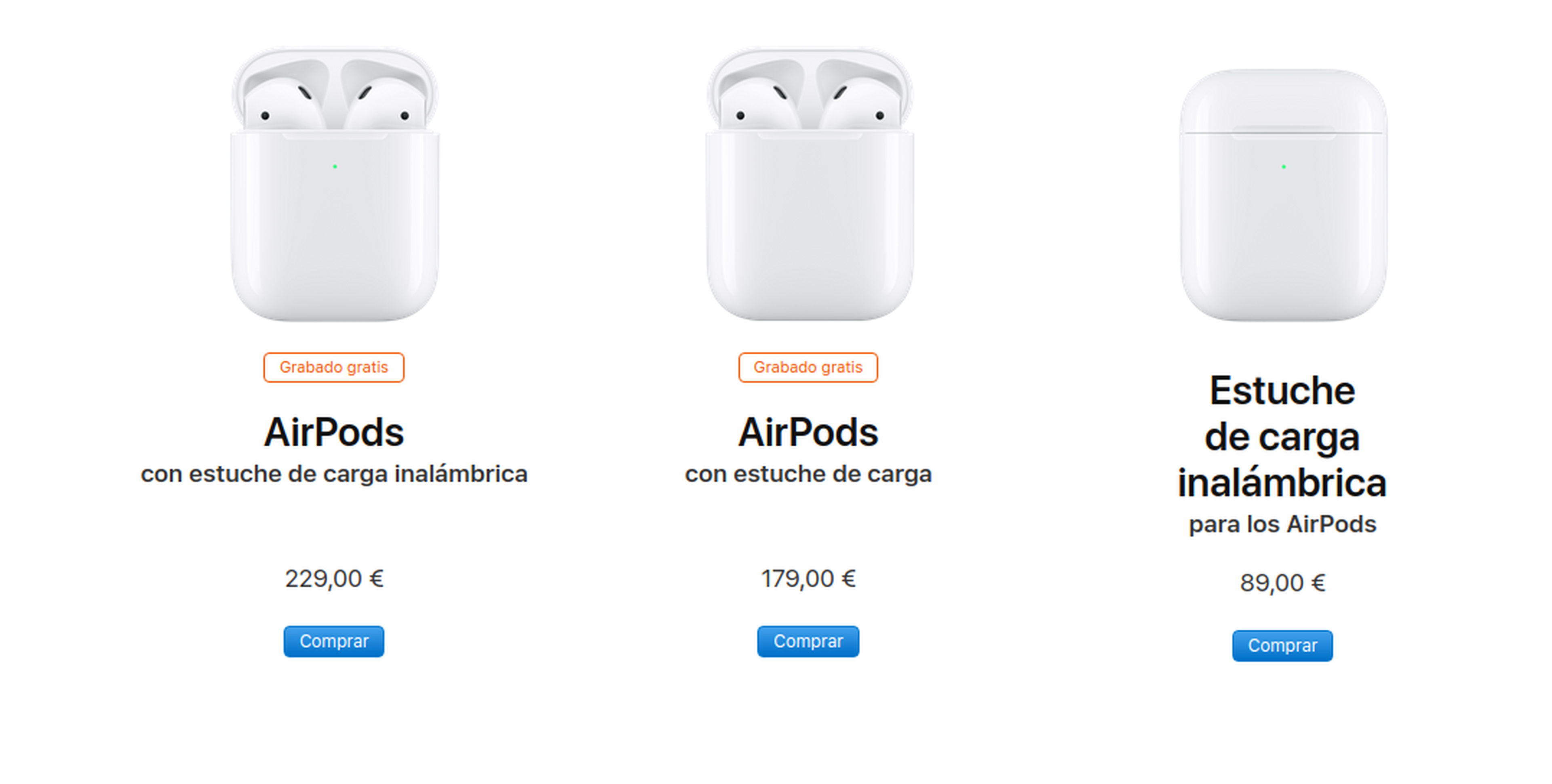 Los AirPods a la venta actualmente en la web de Apple.