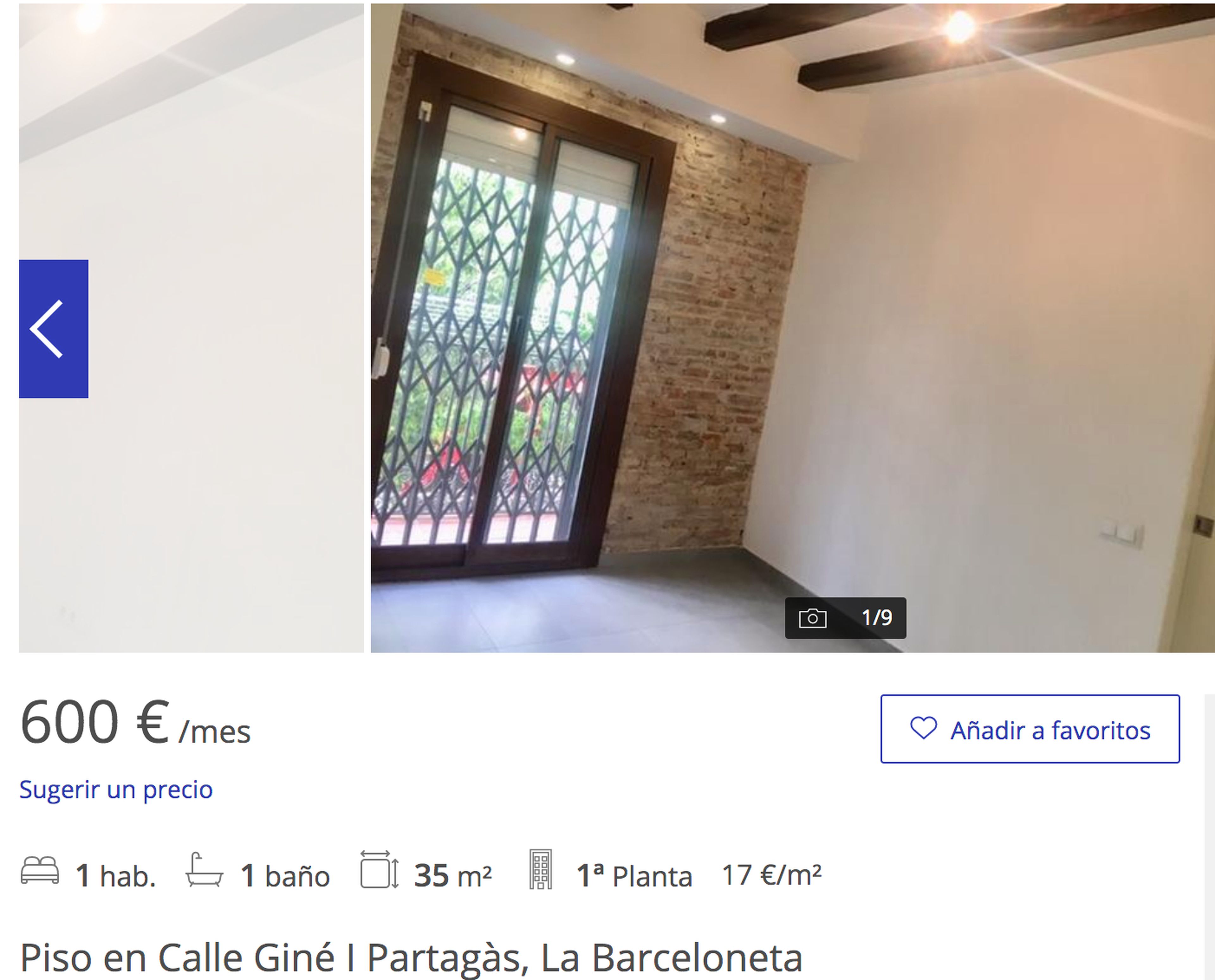 Anuncio de un piso en alquiler en Barcelona