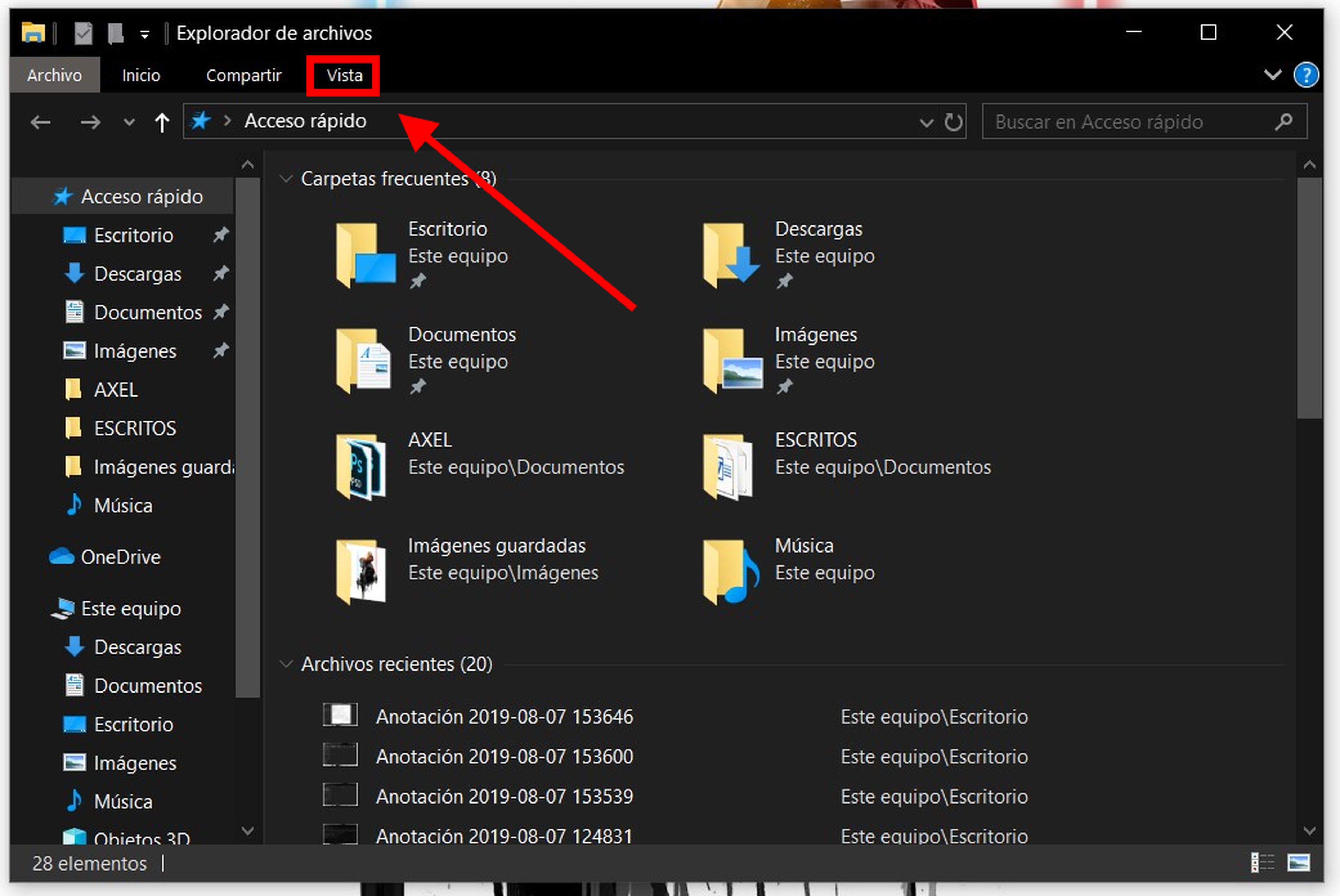 Cómo ocultar la carpeta archivos recientes en Windows 10