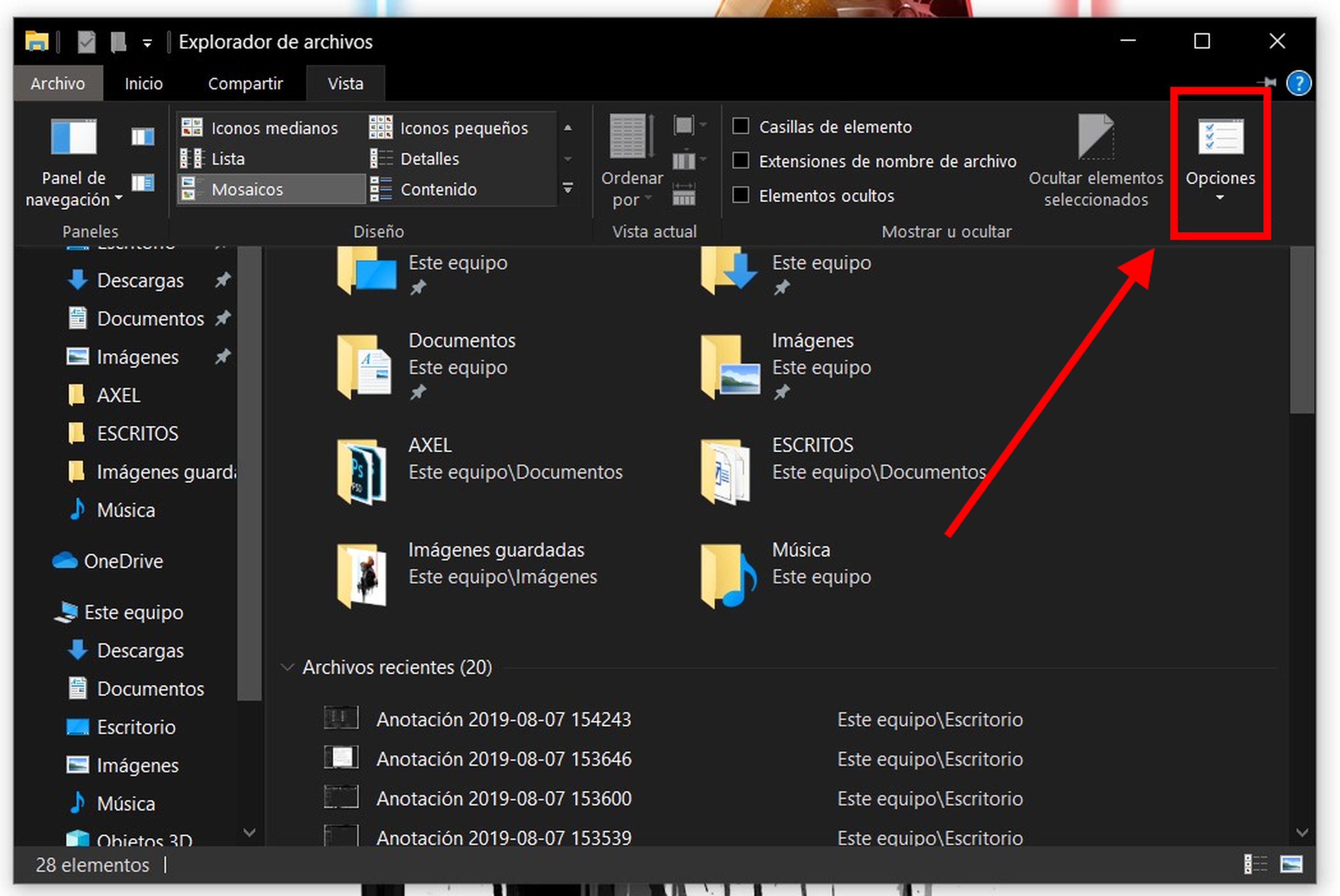 Cómo ocultar la carpeta archivos recientes en Windows 10