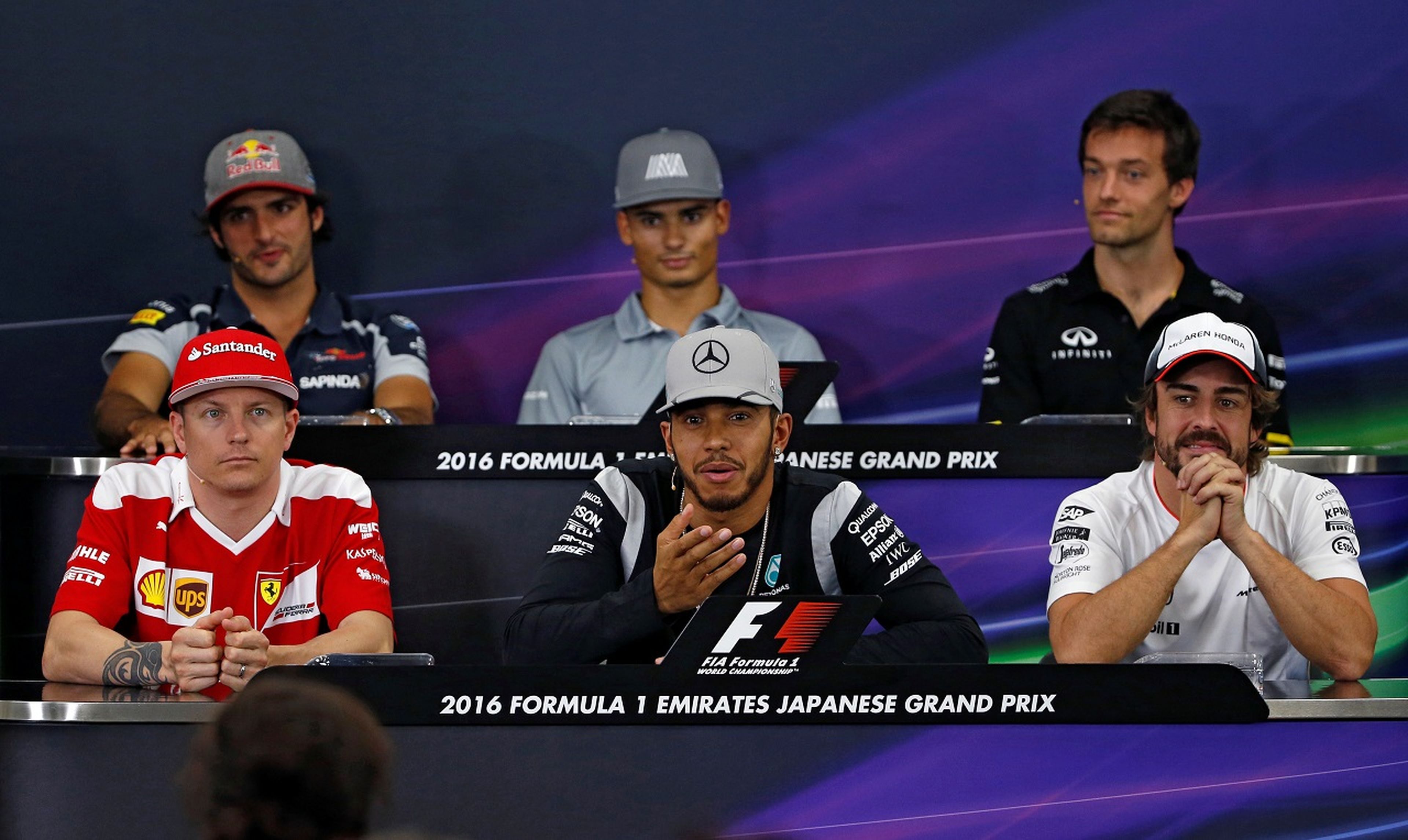 De izquierda a derecha y de arriba a abajo, Carlos Sainz, Pascal Wehrlein, Jolyon Palmer, Kimi Räikkönen, Lewis Hamilton y Fernando Alonso