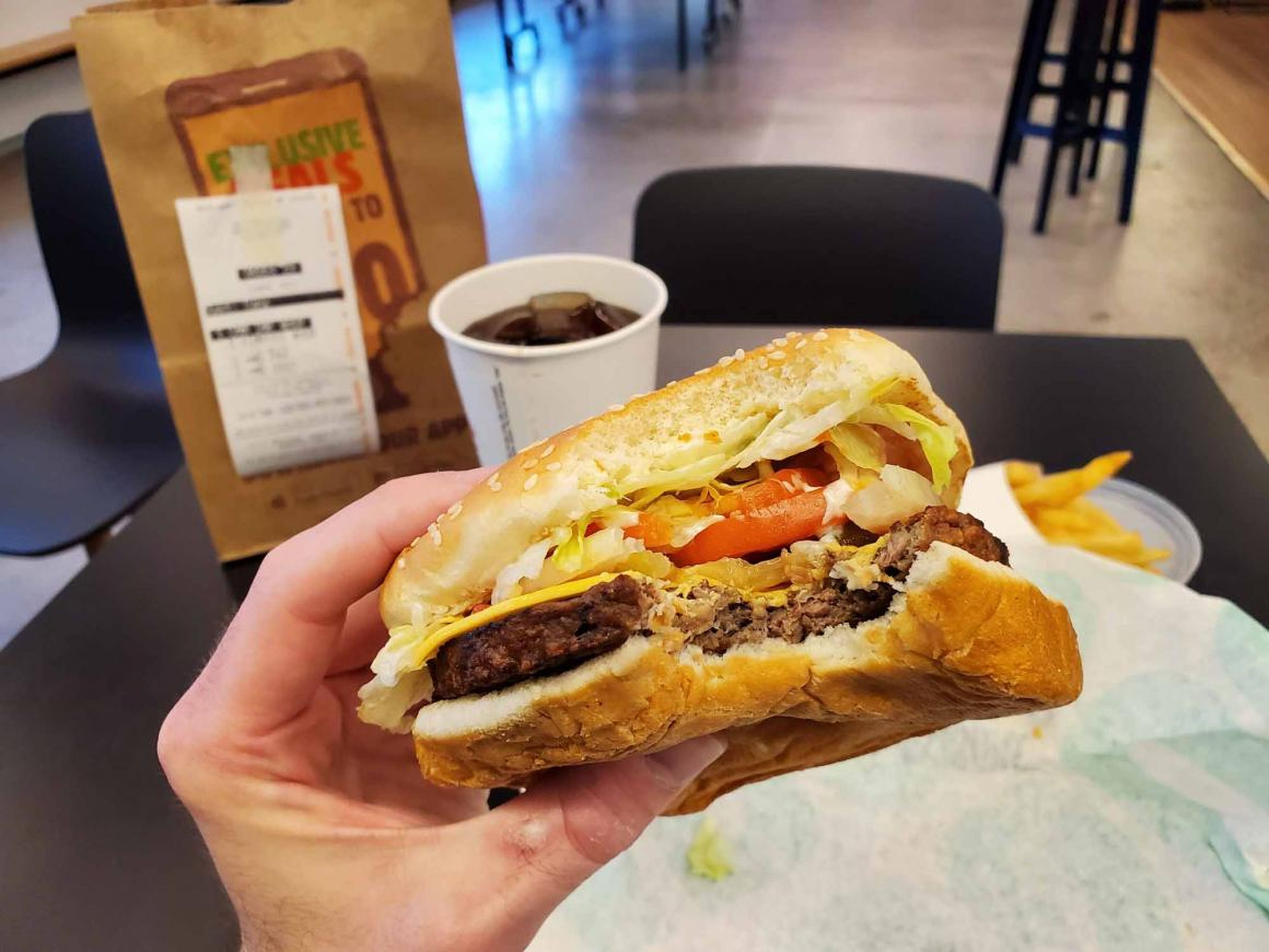 With little drama, I took the first bite. Despite an exterior that's nearly identical to a regular Whopper, it was clear the Impossible Whopper was different.