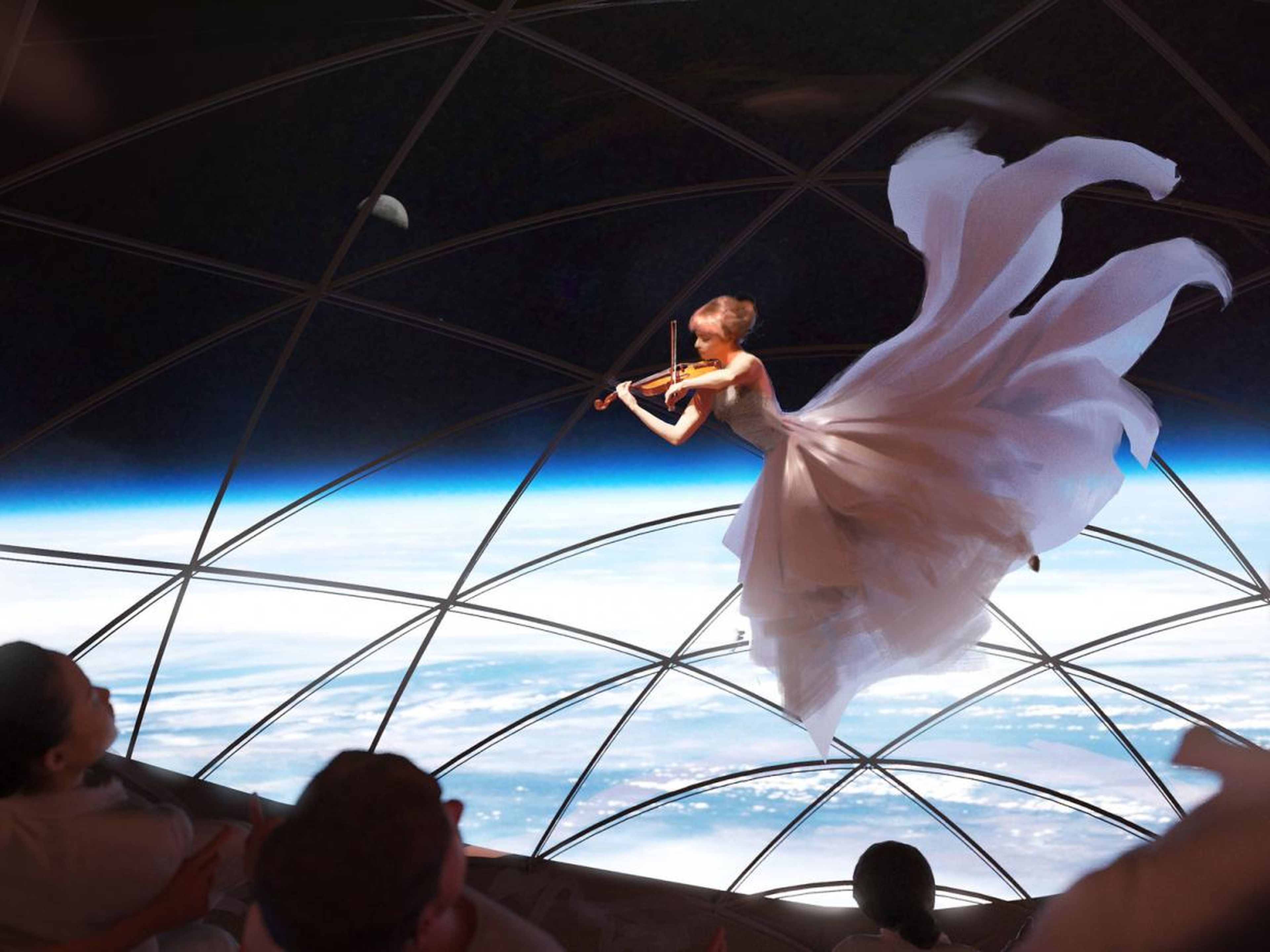 SpaceX ha producido obras de arte que incluyen una violinista que se presenta en el viaje a Marte en su nave Starship.