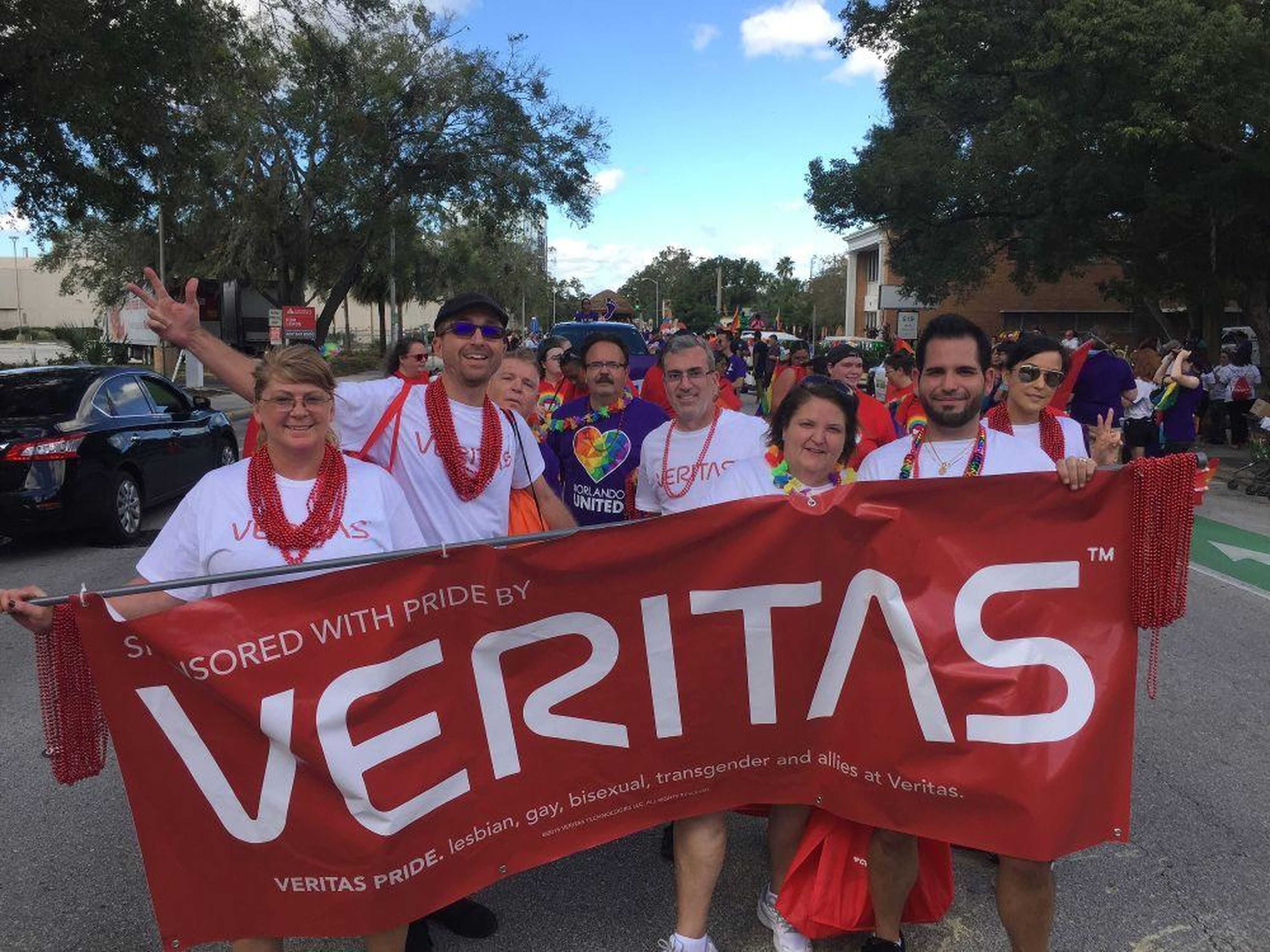 Veritas employees at a Pride parade.
