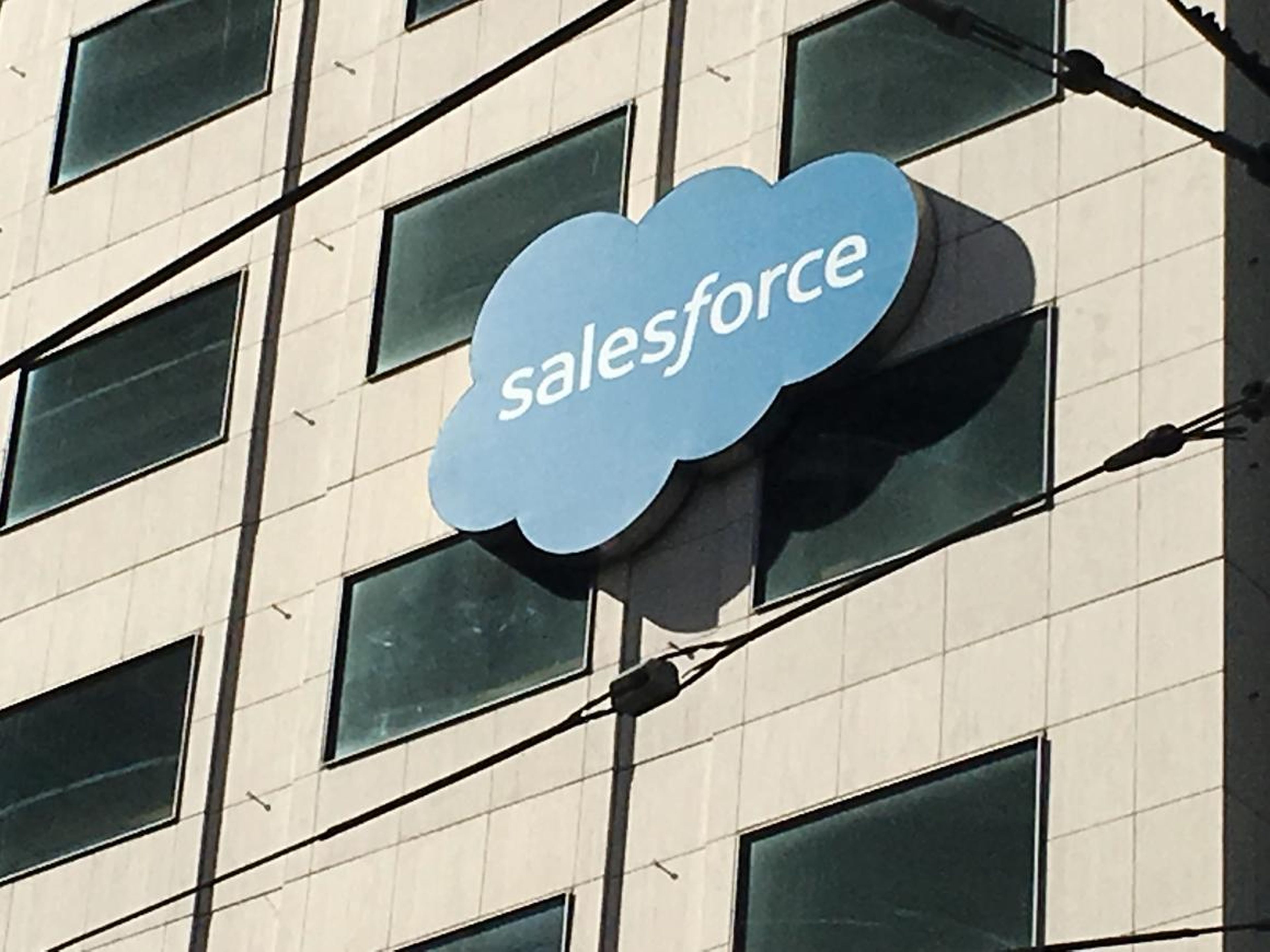 The Salesforce logo is pictured on a building in San Francisco, California, U.S. October 12, 2016.