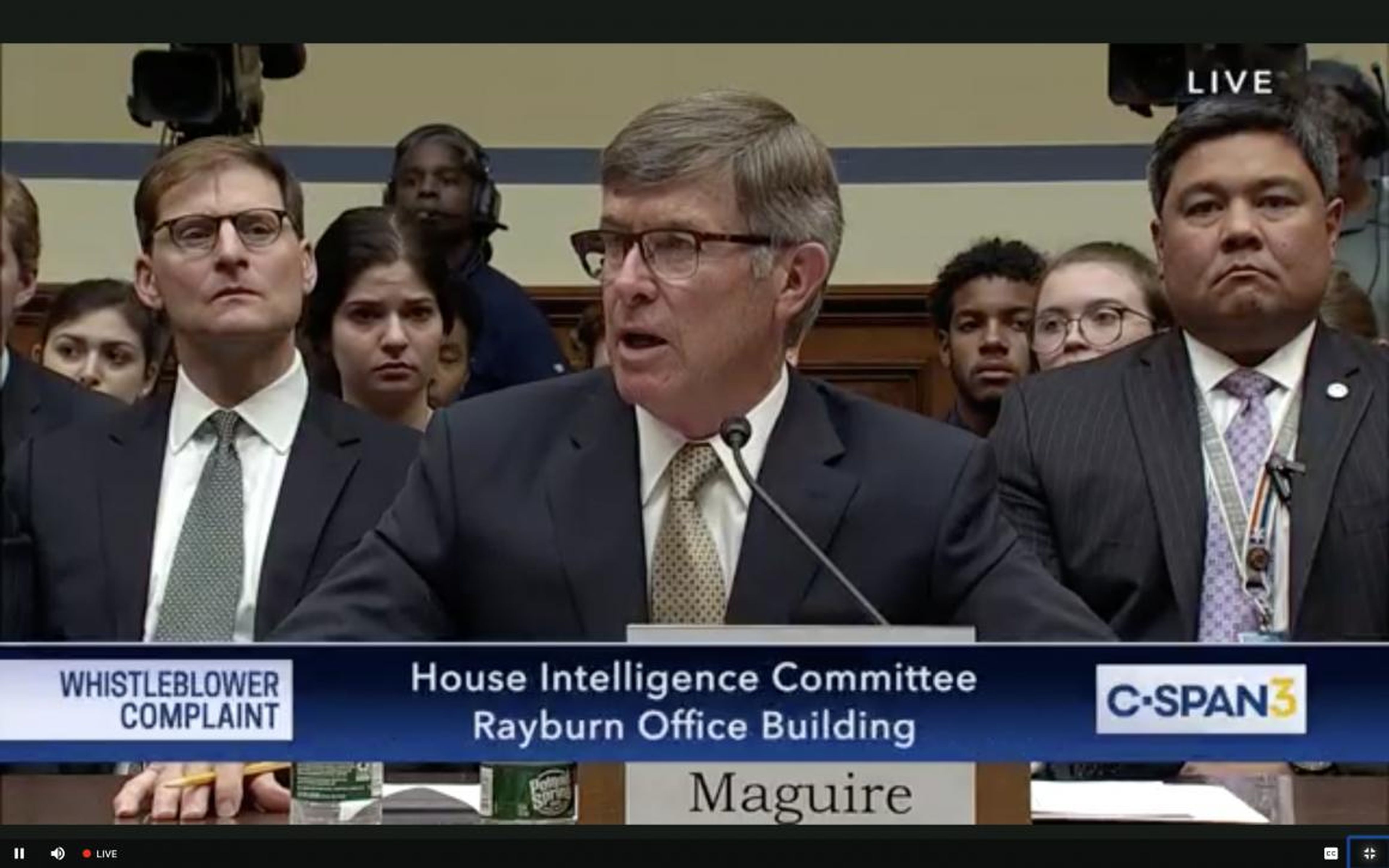 Acting Director of National Intelligence Joseph Maguire testifies before the House Intelligence Committee about the whistleblower complaint on Wednesday.