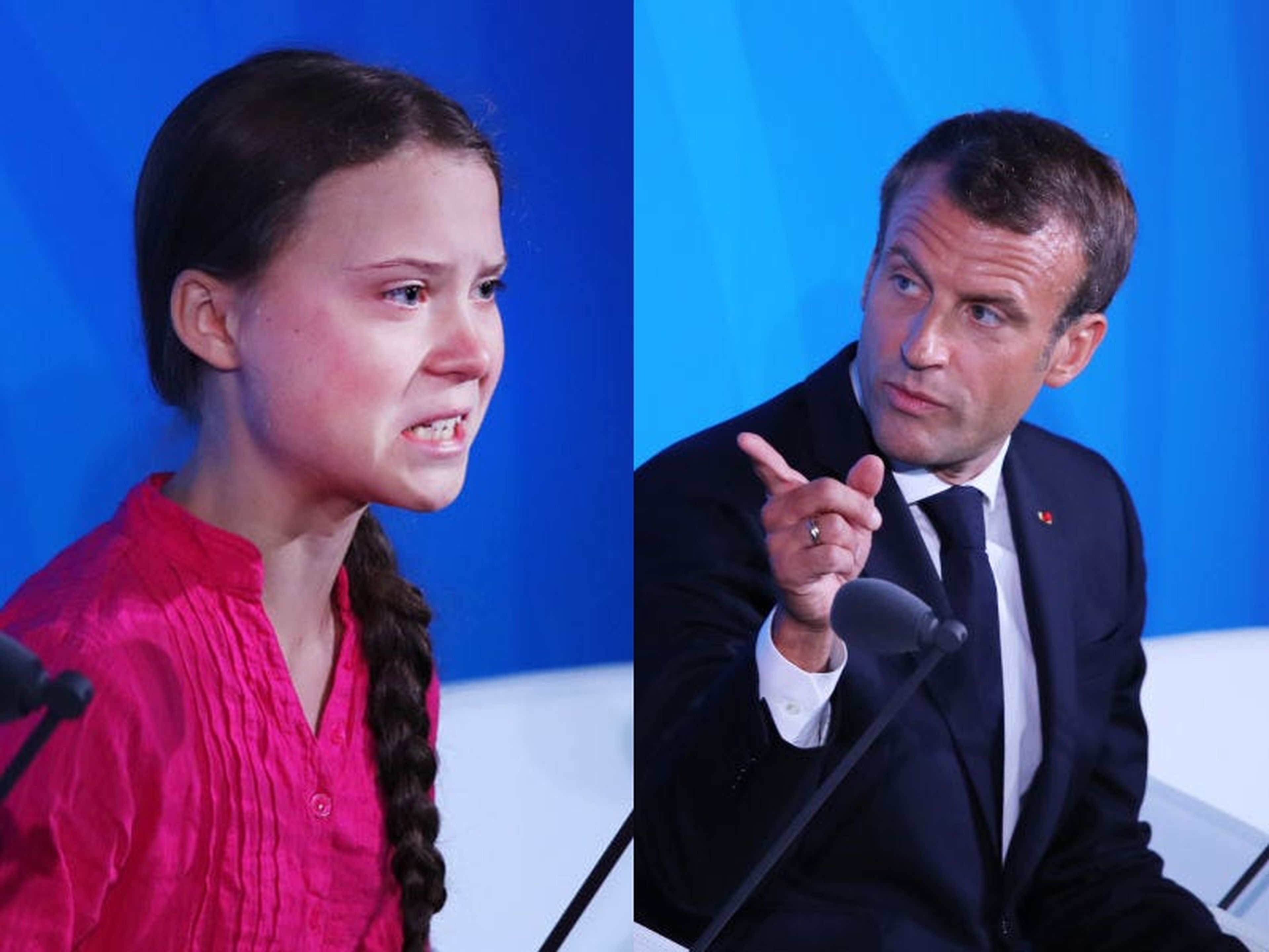 La activista ecologista Greta Thunberg y el presidente francés Emmanuel Macron