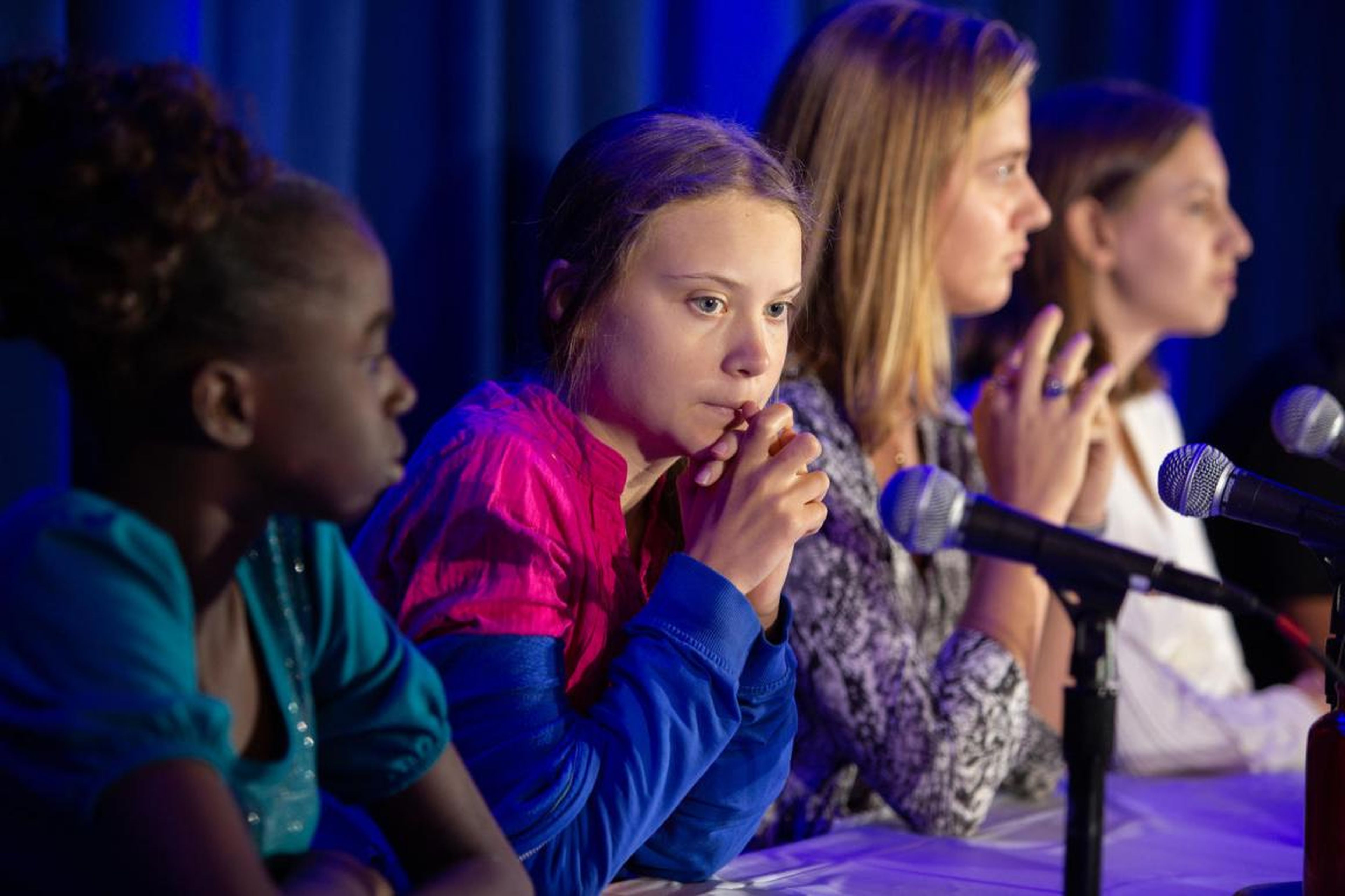 On September 23, 2019, at the UNICEF House in New York, Greta Thunberg announces a collective action being taken on behalf of young people everywhere facing the impacts of the climate crisis.