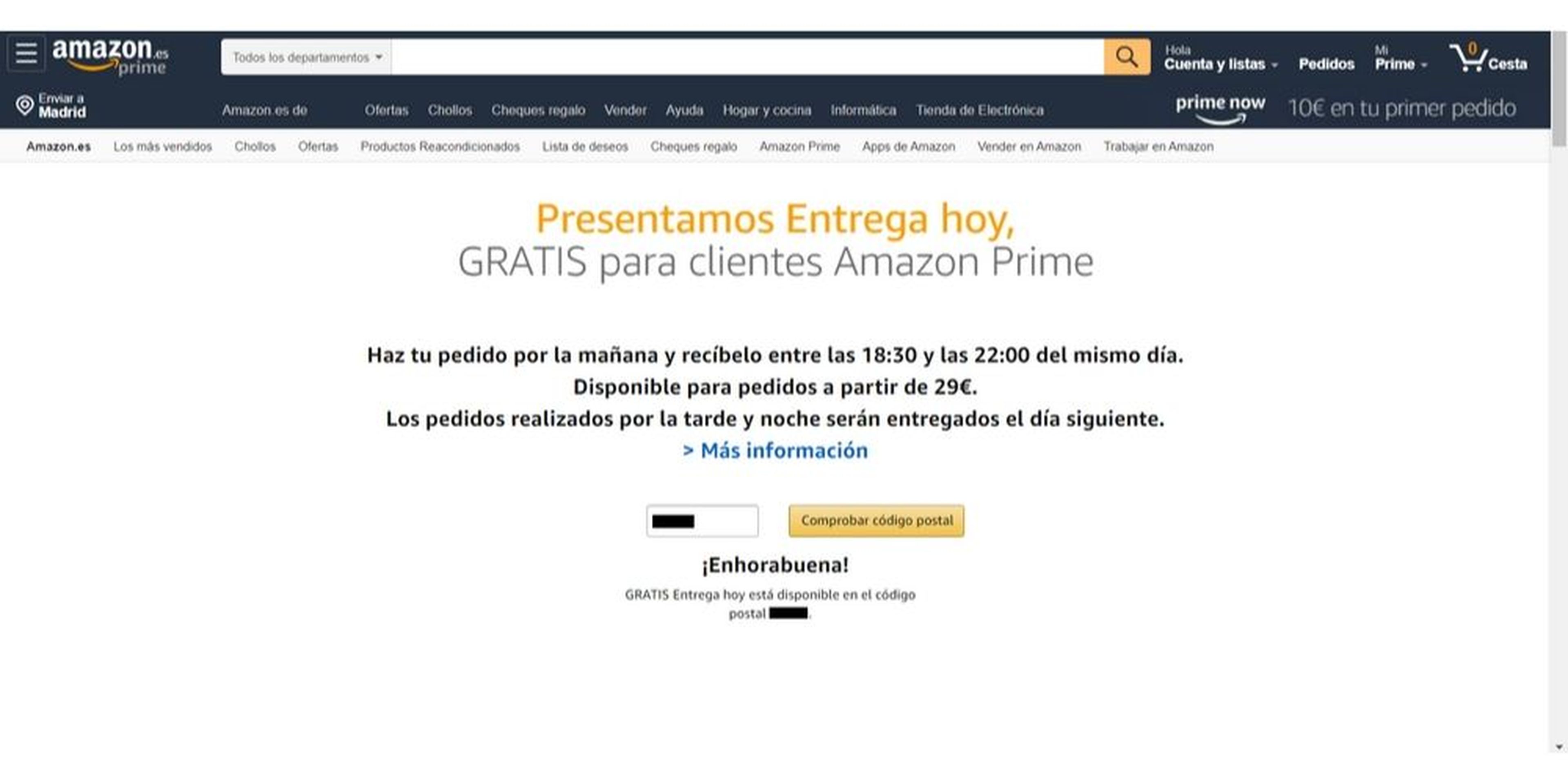 Amazon Entrega Hoy, envío gratuito en el mismo día