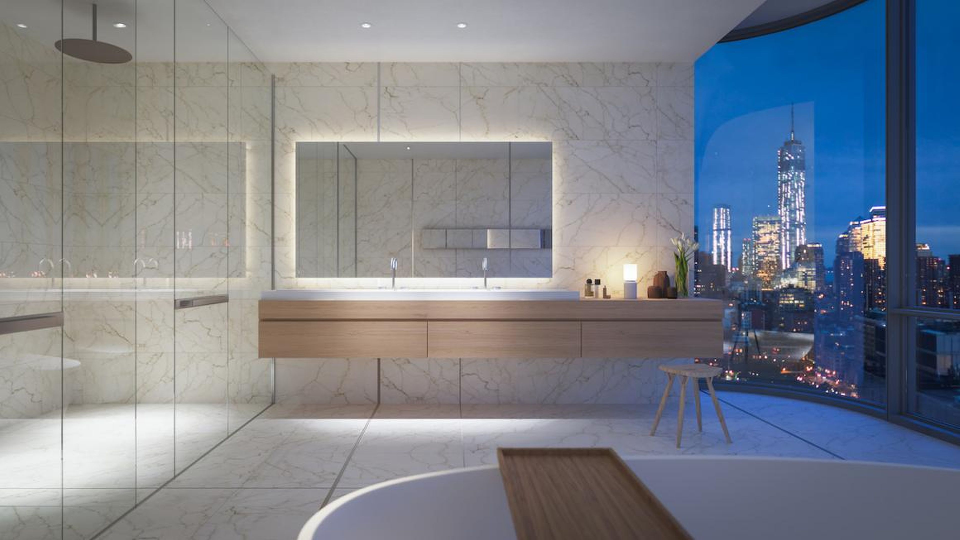 And the views don't end there. Even the master bathroom has massive windows next to a large bathtub and a shower that could rival the size of many Manhattan bedrooms.