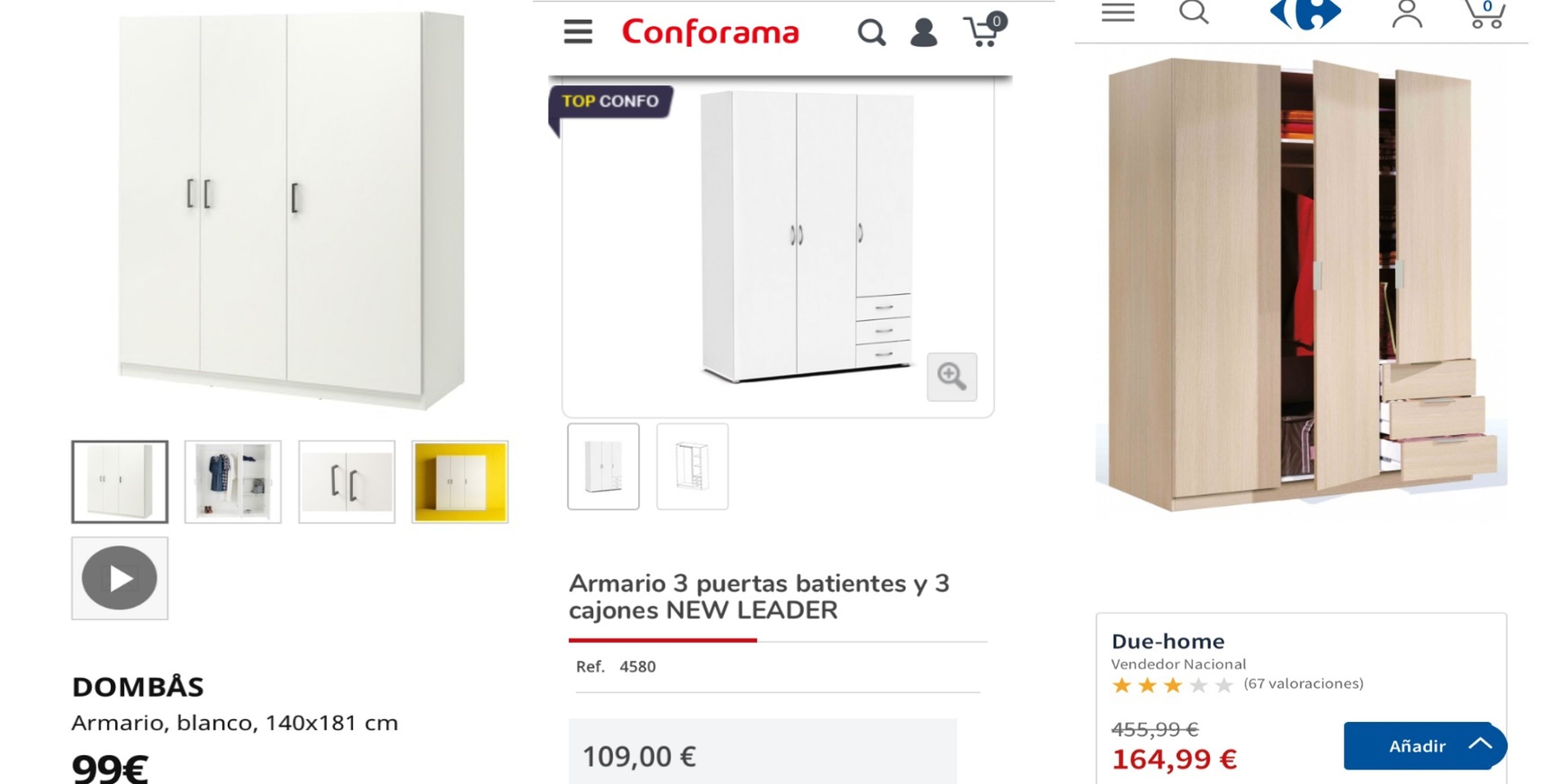 Armarios de Ikea, Conforama y Carrefour