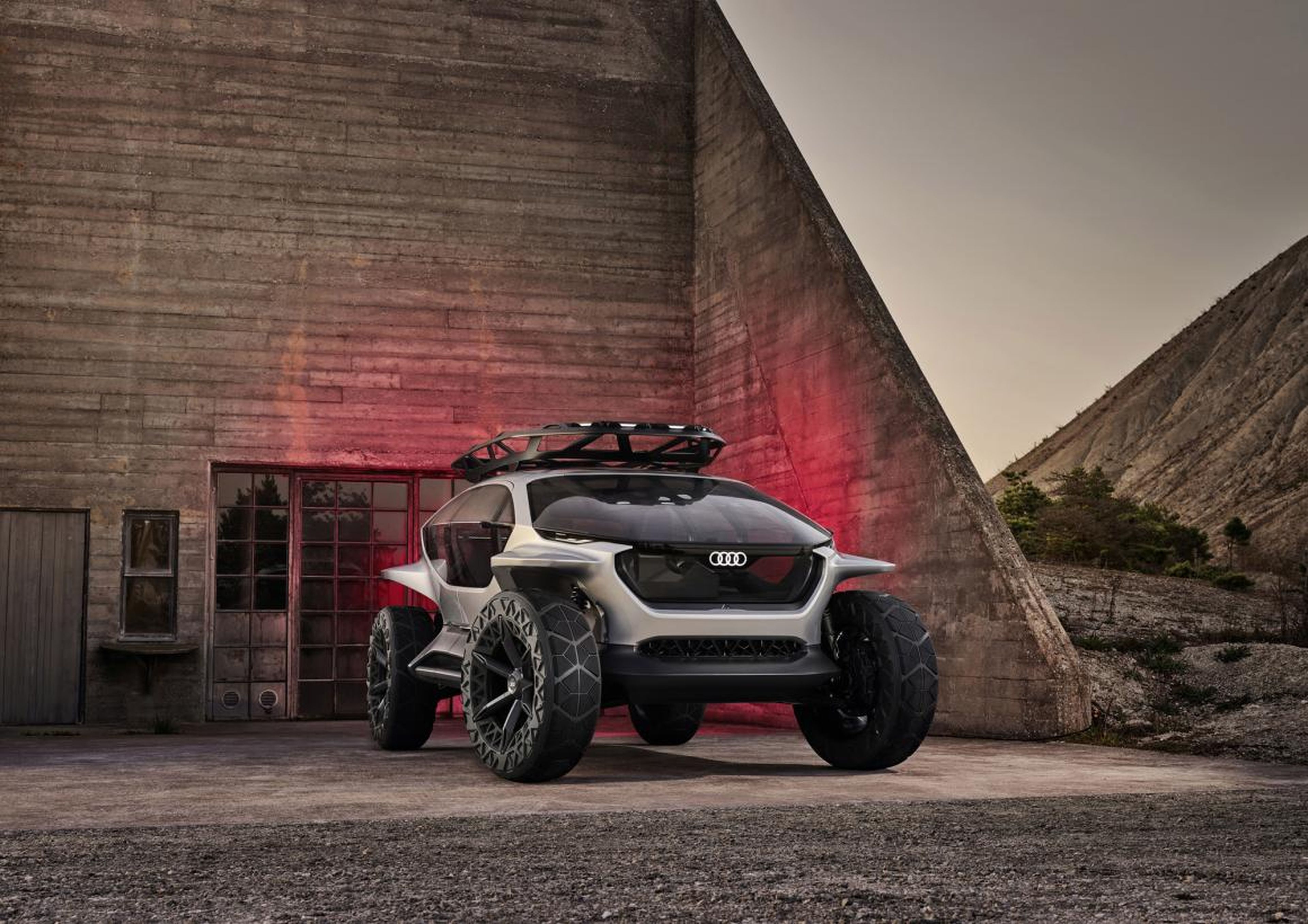 Audi showed its wild AI:TRAIL concept, an all-electric, autonomous off-roader that capitalizes on Audi's rally-racing heritage and the legendary quattro all-wheel-drive system. It has drones instead of headlights!