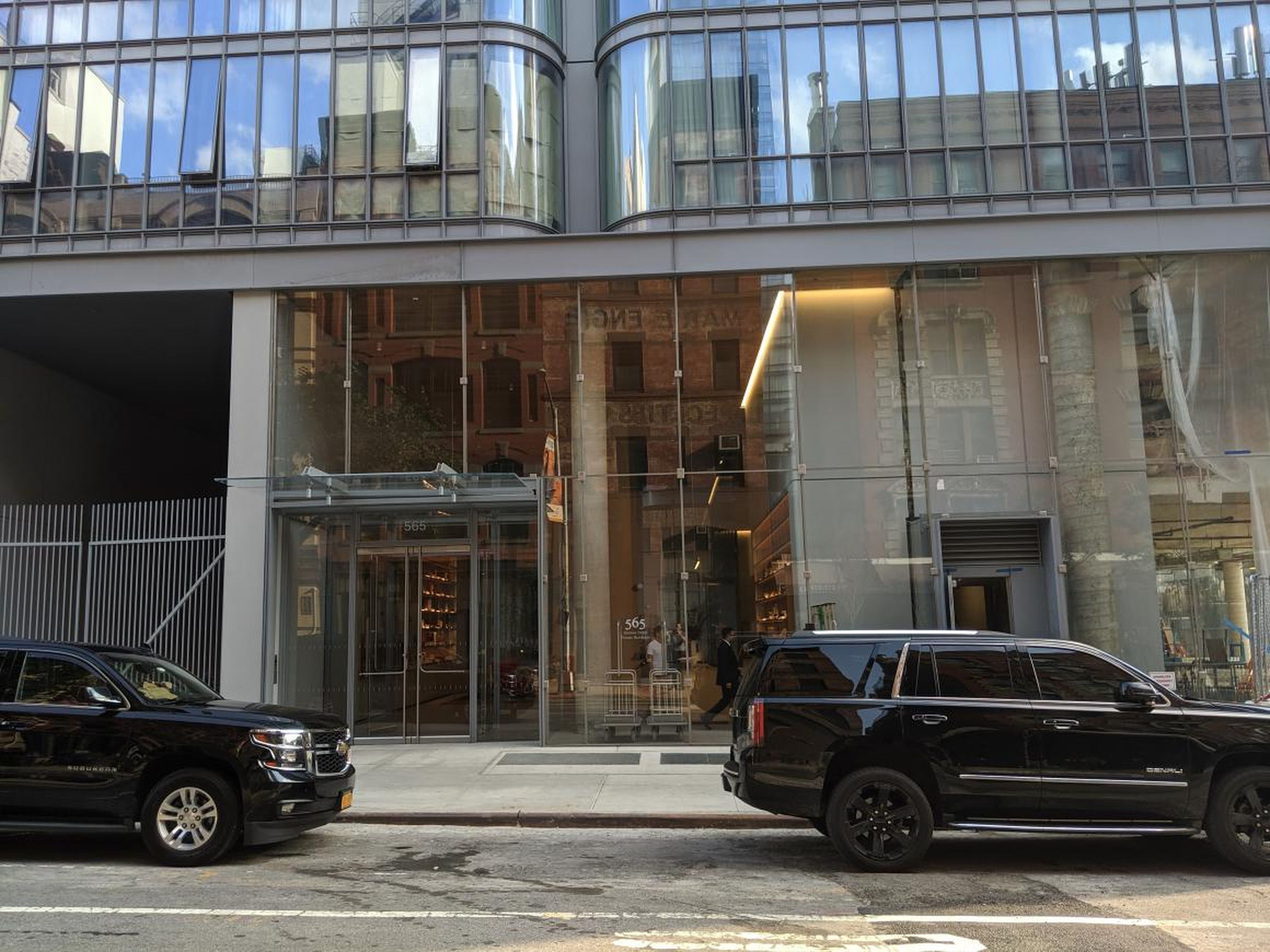 On the Broome Street side, however, where residents will enter and exit their condos, the building is open for business. A few people streamed in and out during the few minutes Business Insider gawked from across the street.