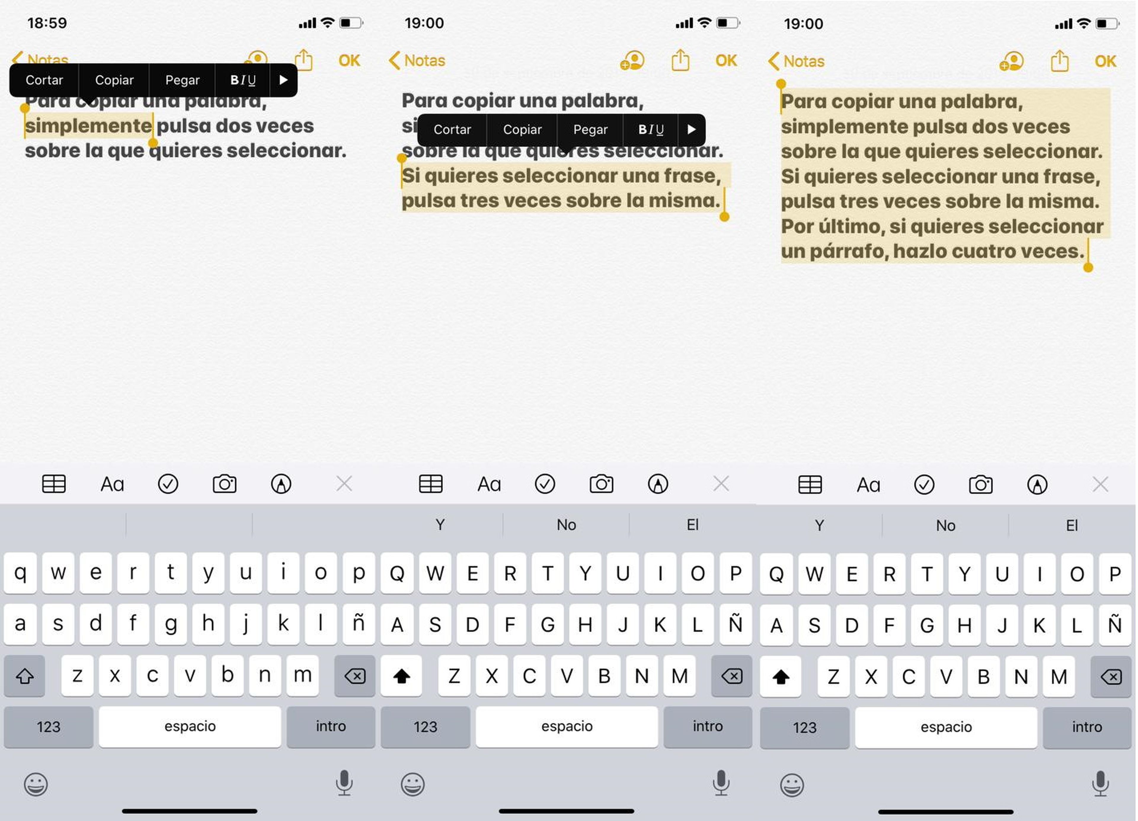 Cómo copiar y pegar textos en iOS 13
