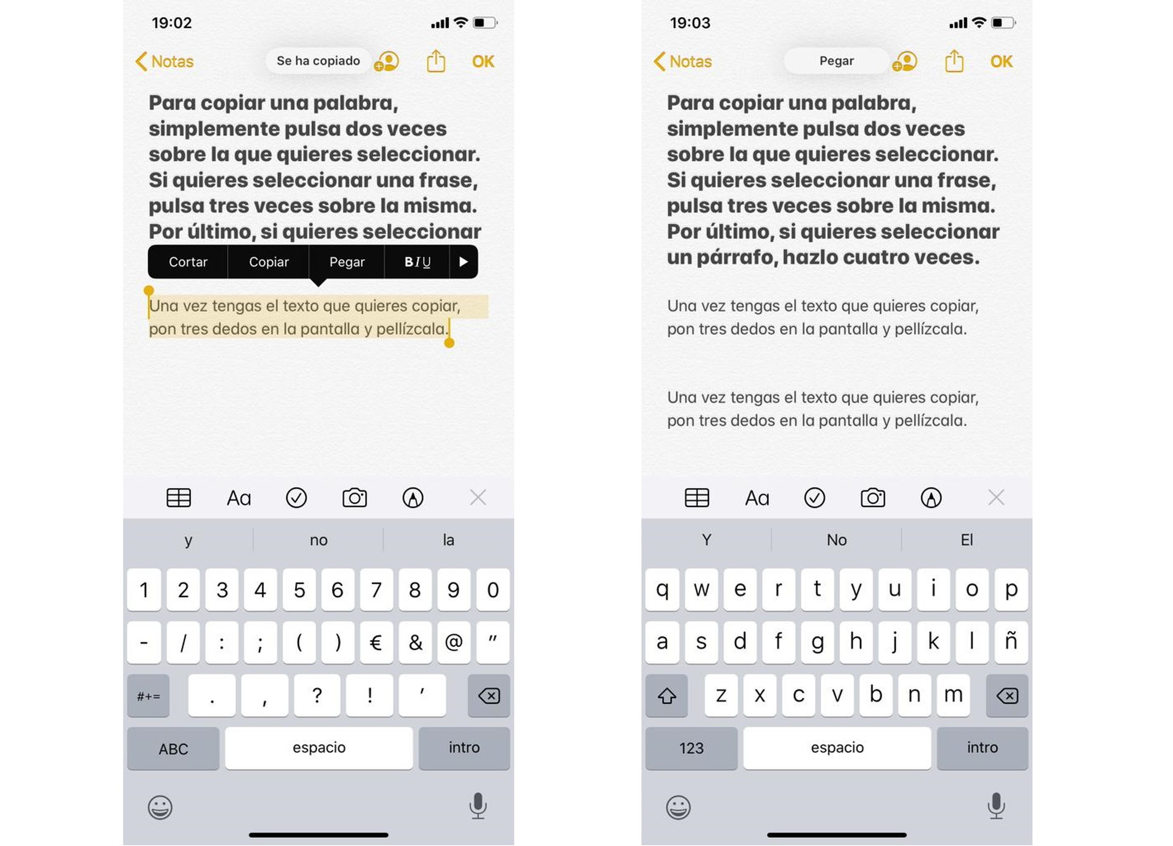 Cómo pegar y pegar textos en un iPhone con iOS 13