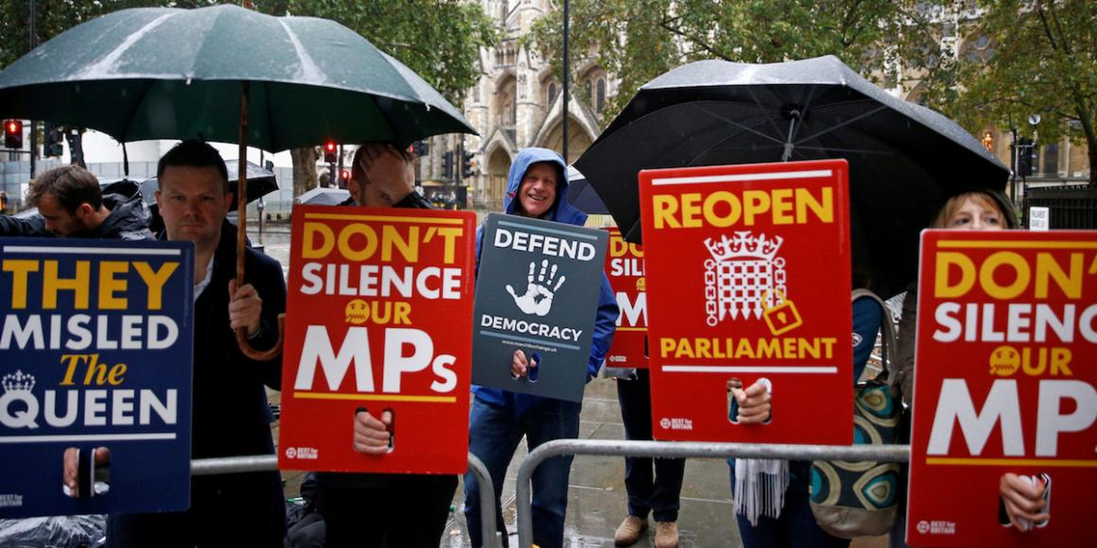 Demonstrators protest outside the Supreme Court in London, Britain September 24, 2019.