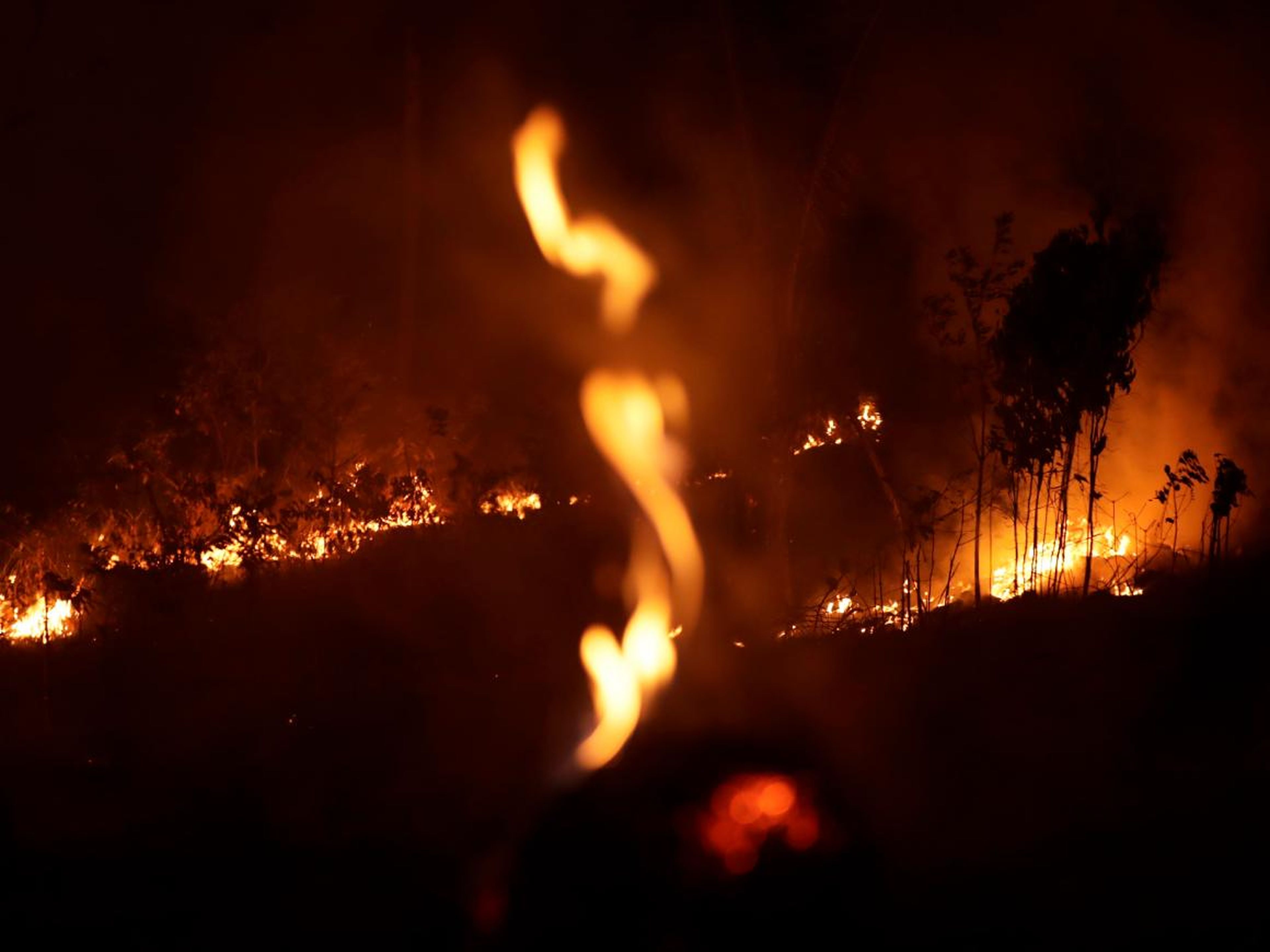 Un incendio en una carretera de la ciudad de Porto Velho, en el estado brasileño de Rondonia, parte del Amazonas.
