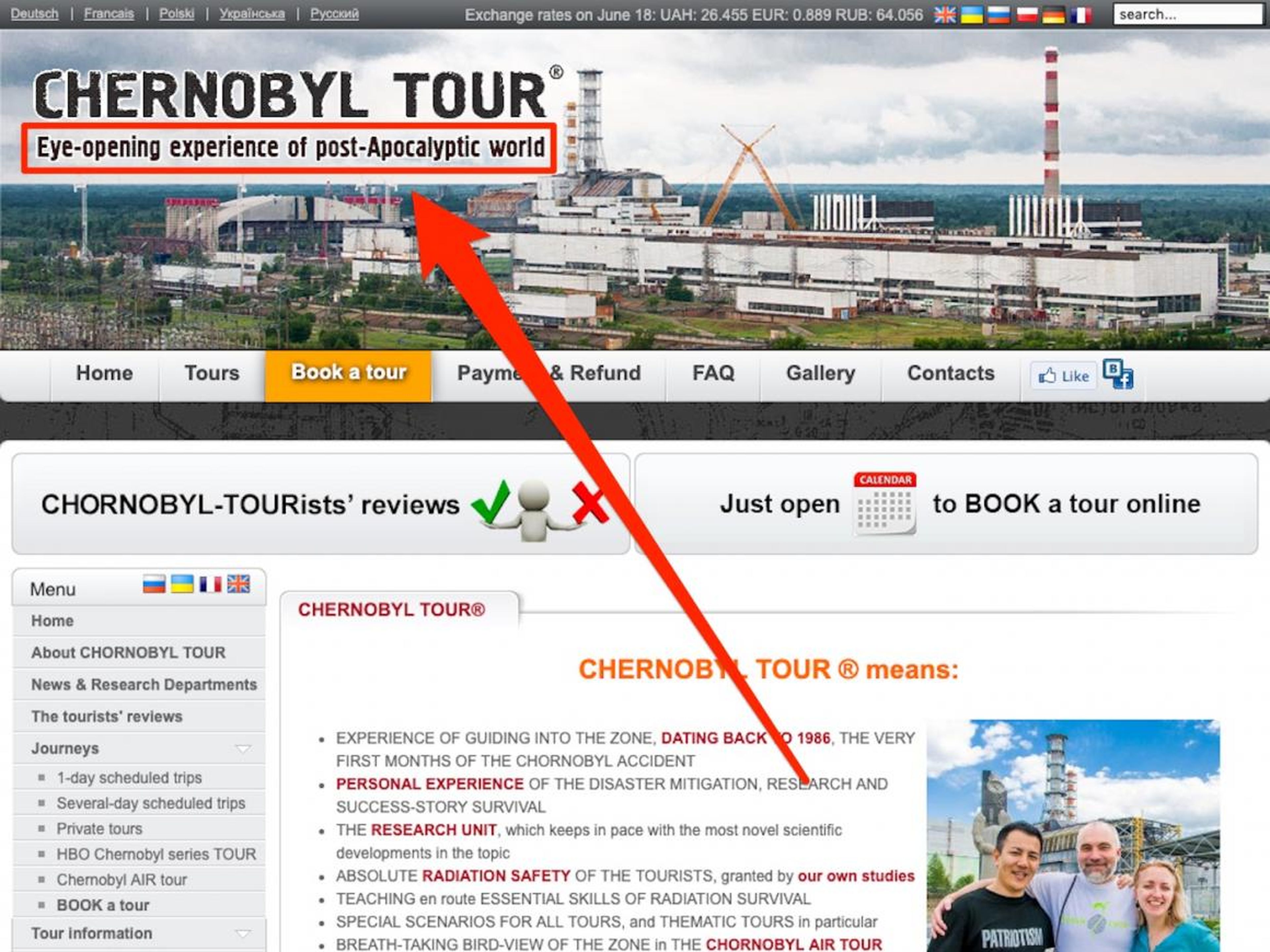 The guided tour company SoloEast has been taking visitors into Chernobyl since 2000, according to CNN. And the website for Chernobyl Tour advertises an "eye-opening experience of post-apocalyptic world."