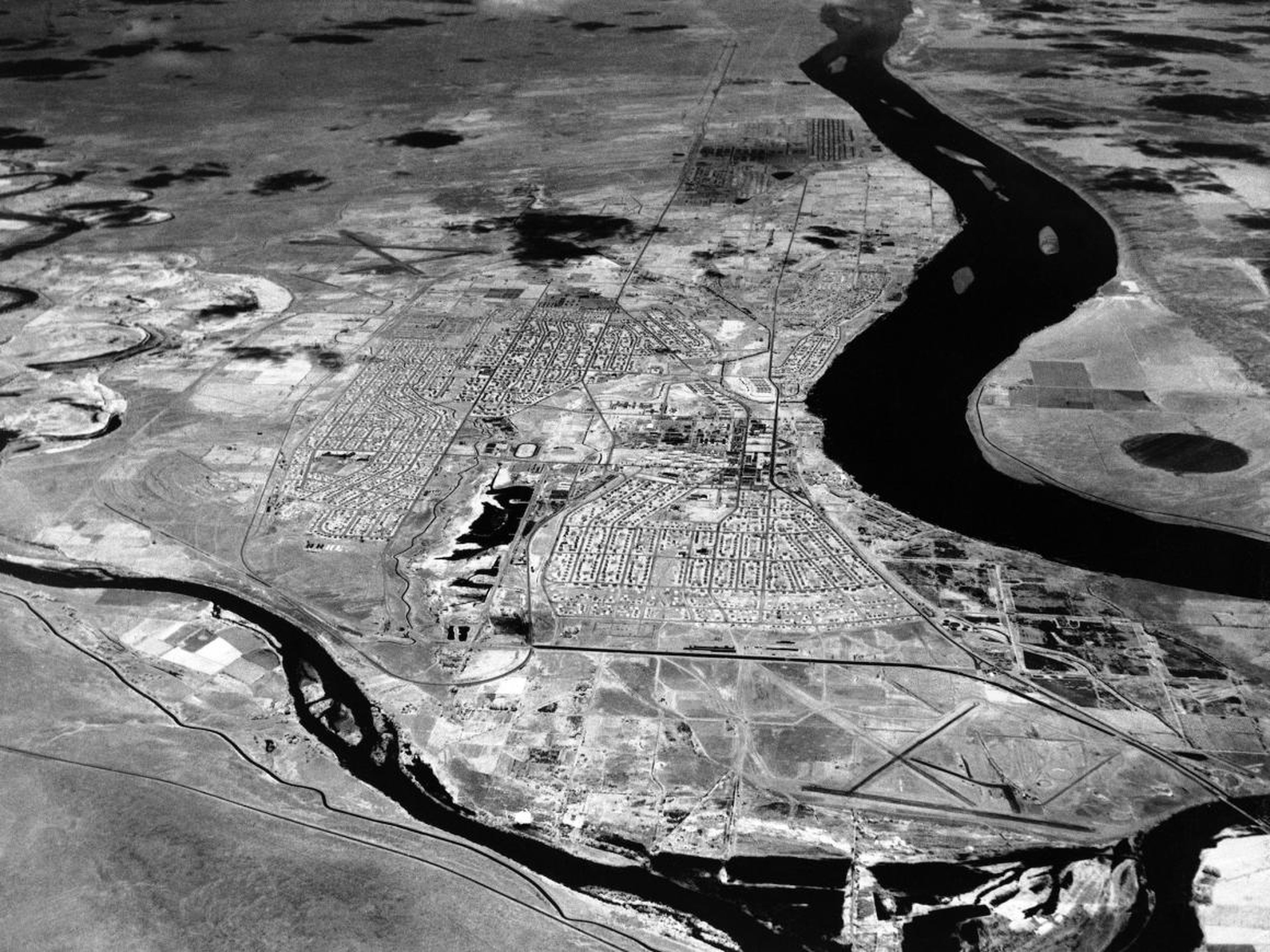 Vista aérea de la planta atómica de Hanford en Richland, Washington.