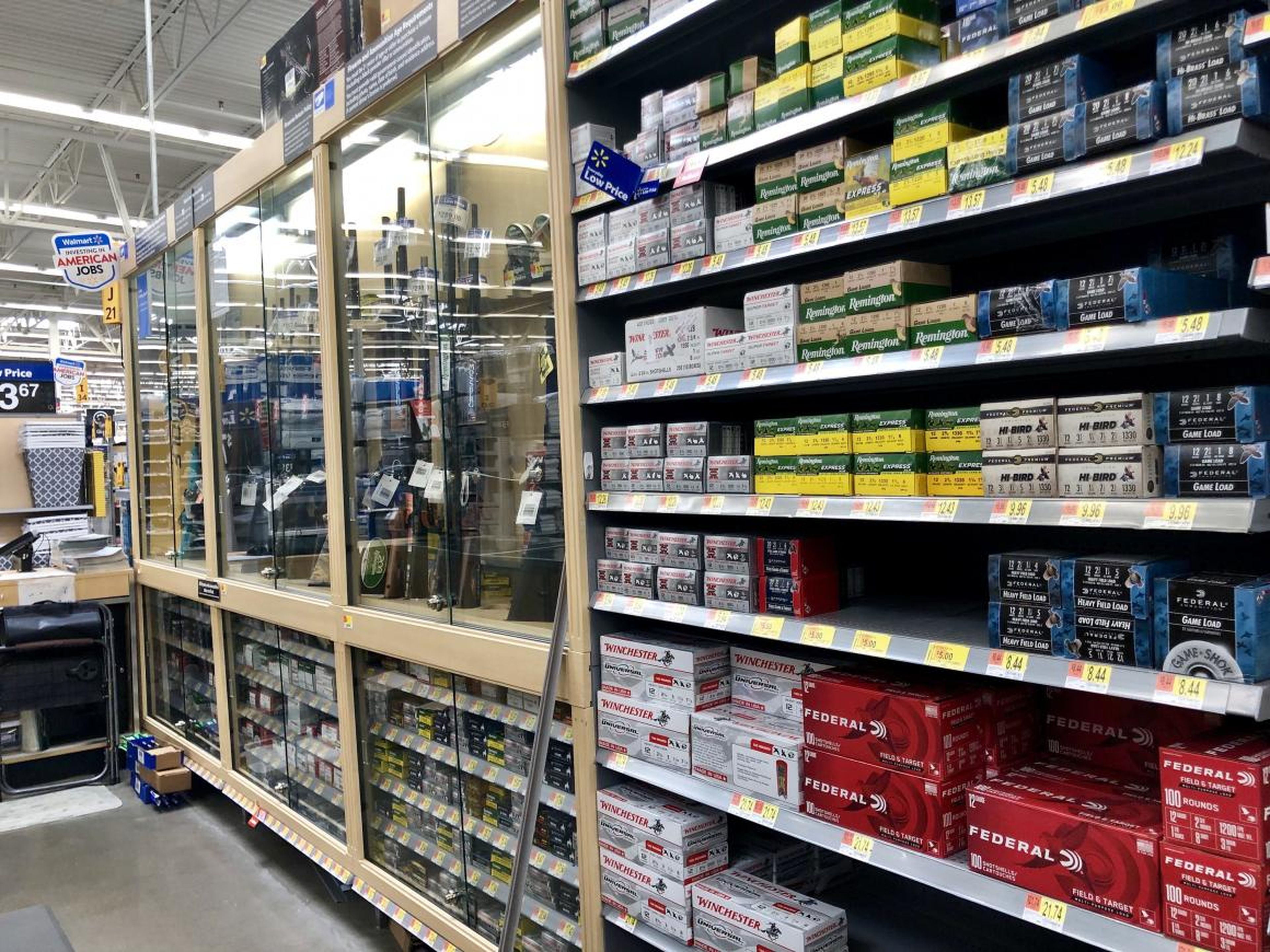 I also browsed the shelves of ammunition. Walmart said recently that it accounted for about 2% of all gun sales and 20% of ammunition sales in the US.