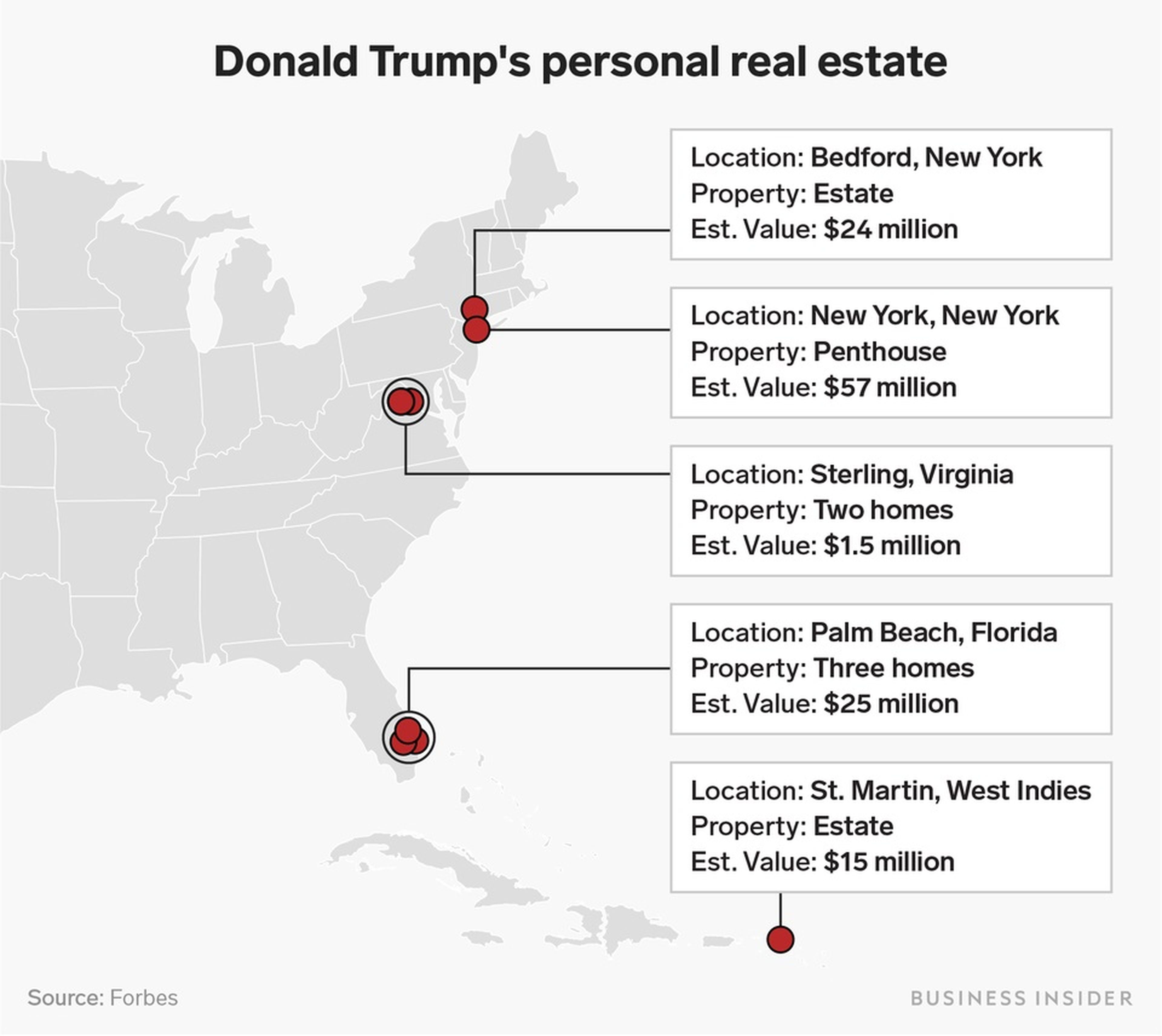 Mapa de propiedades de Dondald Trump