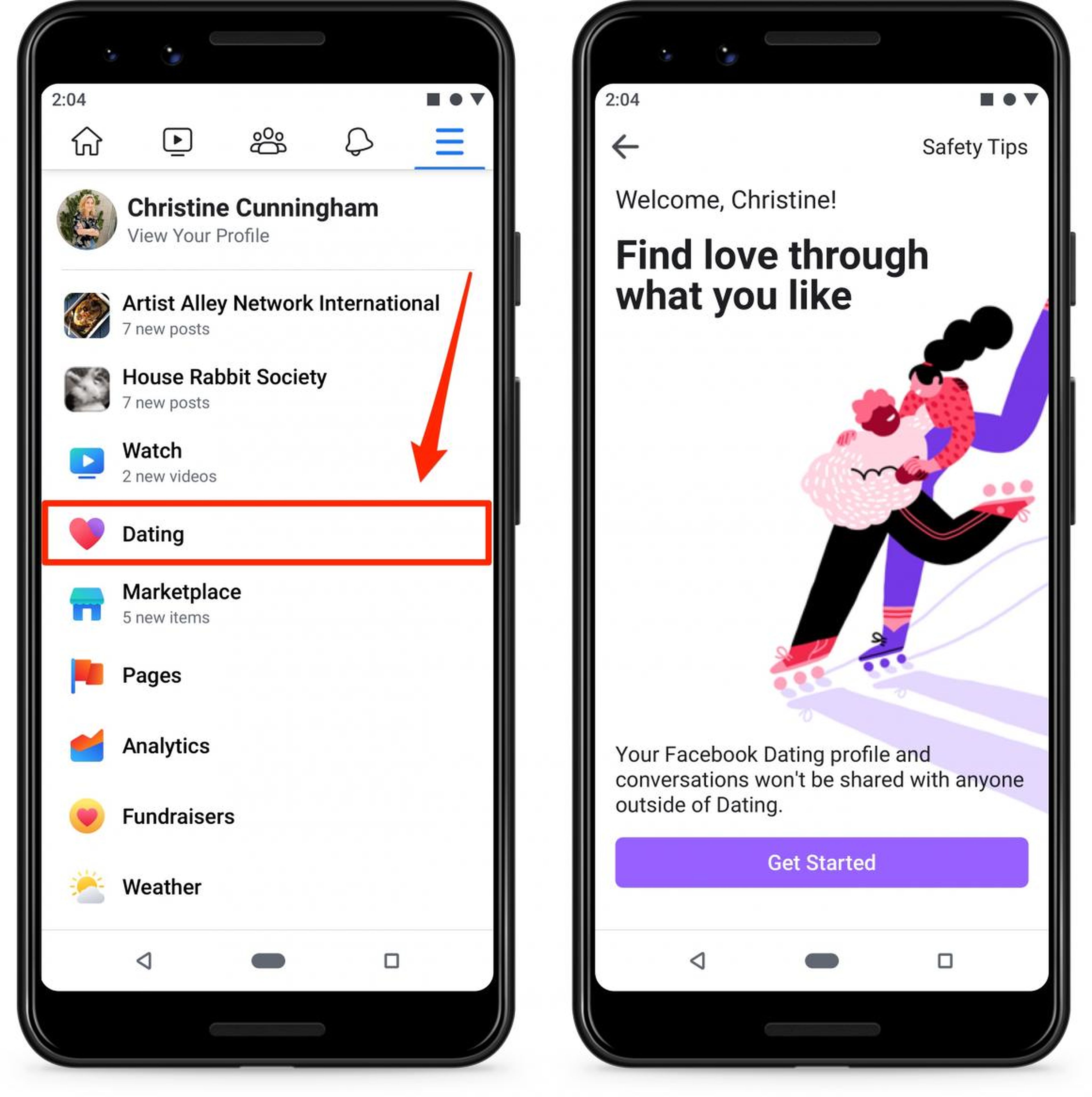 One of the biggest advantages to Facebook Dating may be that the service exists inside of the Facebook app, and can be accessed from the app's main menu. It's about as easy as can be to swipe between your news feed any any