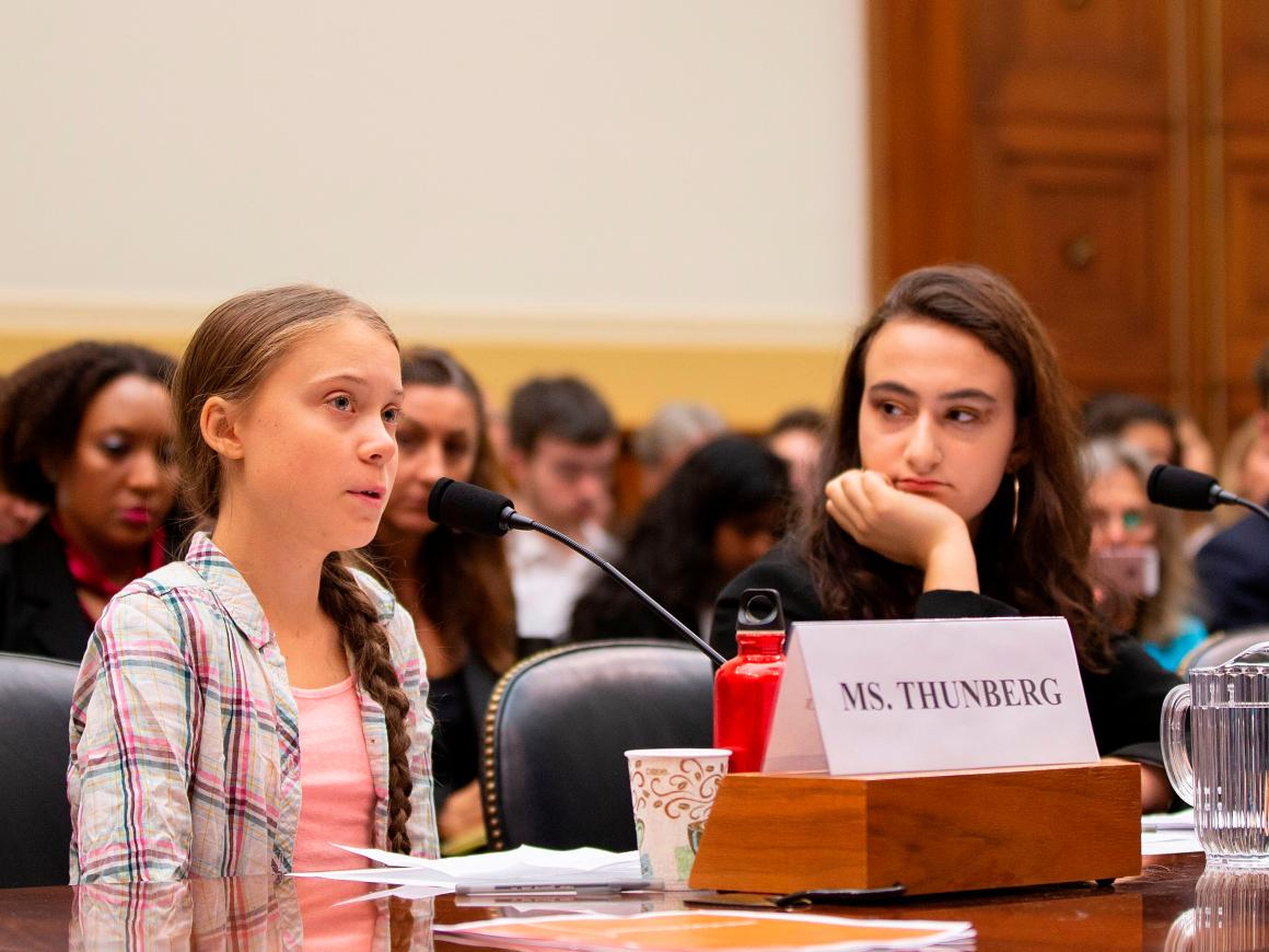 Greta Thunberg speaks during a joint hearing before the House Foreign Affairs Committee and the House Select Committee on the Climate Crisis in Washington, DC, September 18, 2019.