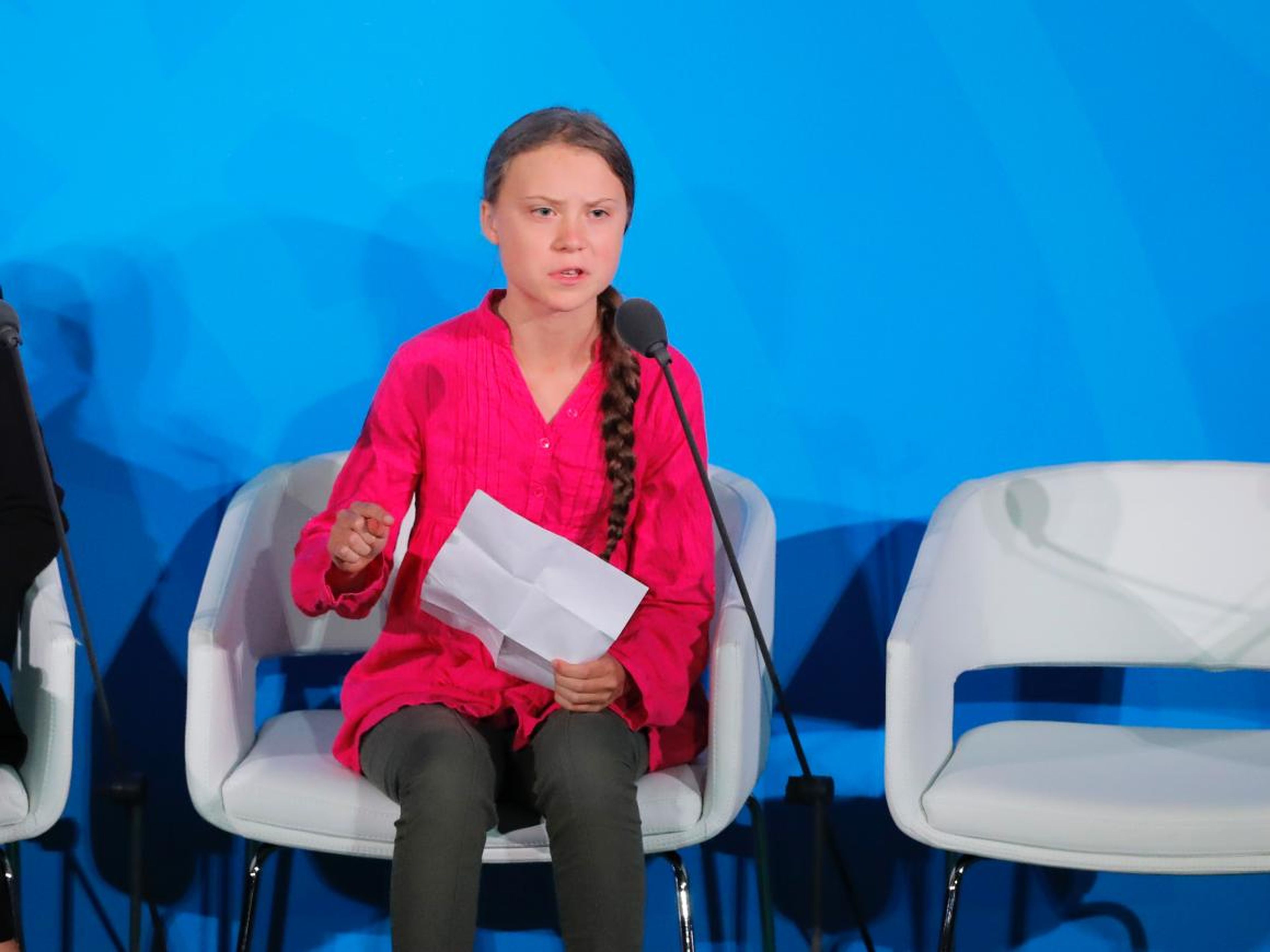 16-year-old Swedish climate activist Greta Thunberg speaks at the 2019 United Nations Climate Action Summit at UN headquarters in New York City, September 23, 2019.