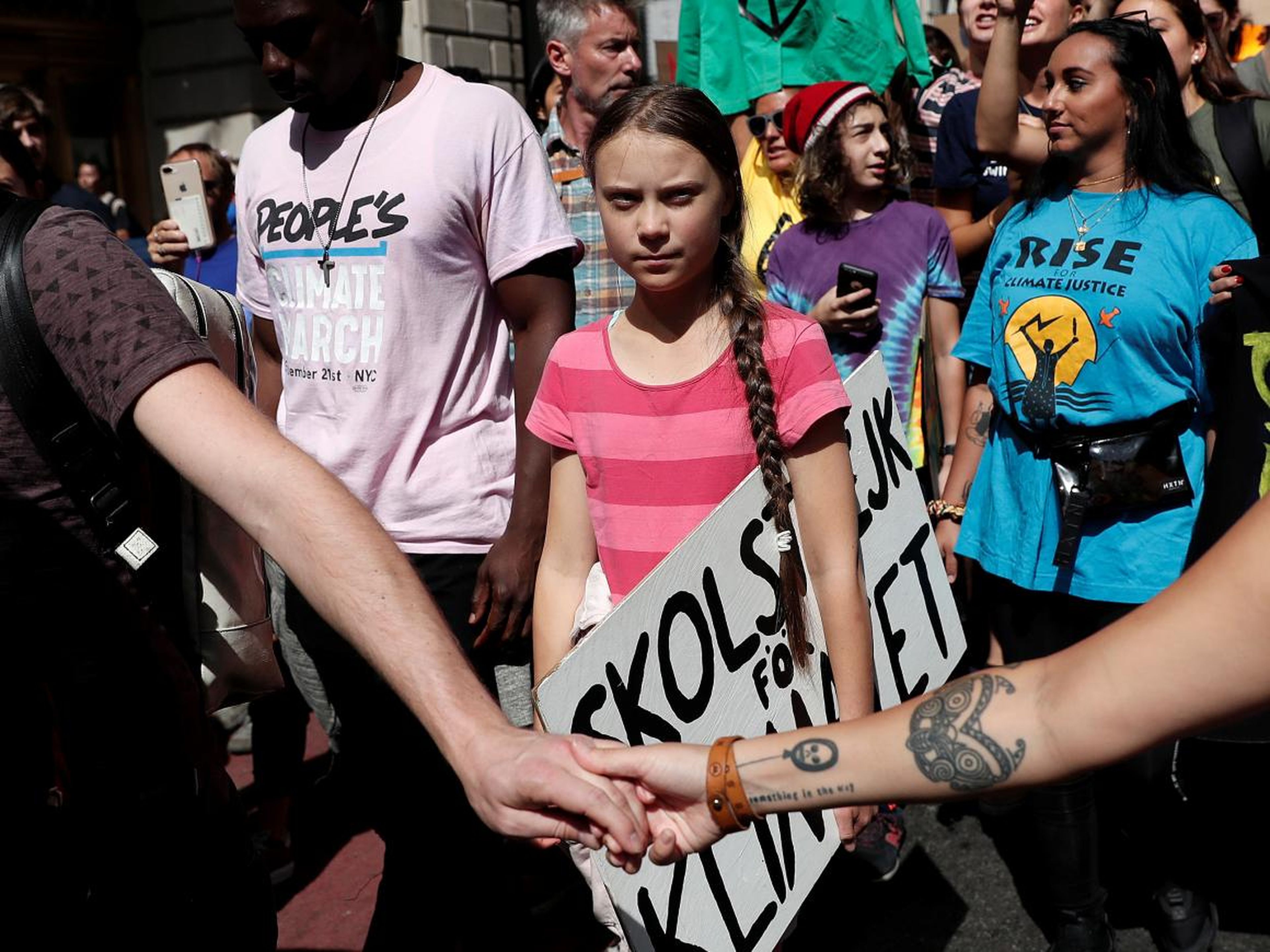 Greta Thunberg takes part in a demonstration as part of the Global Climate Strike in New York.