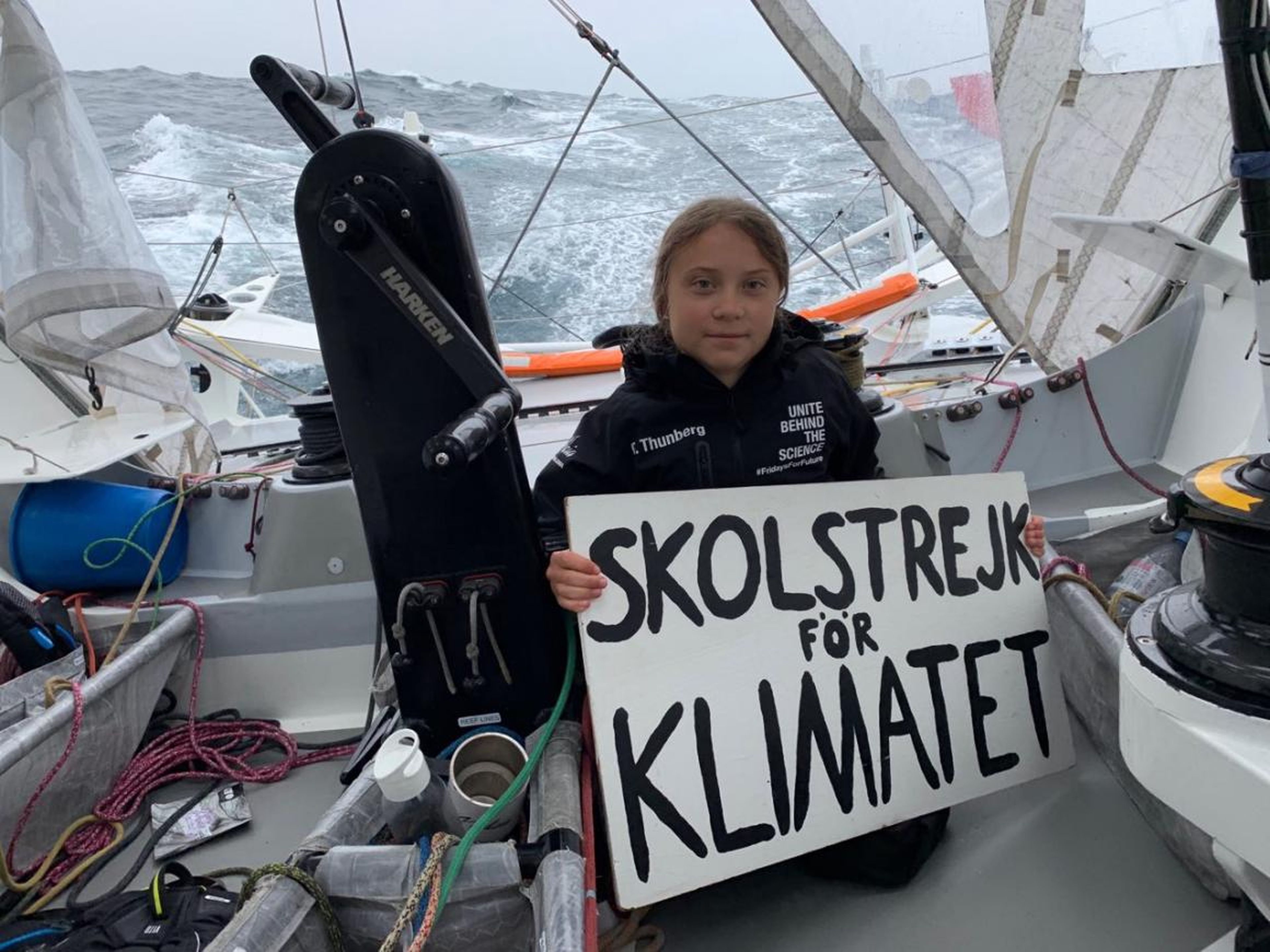 Thunberg aboard the zero-emissions vessel Malizia II on August 16, 2019.