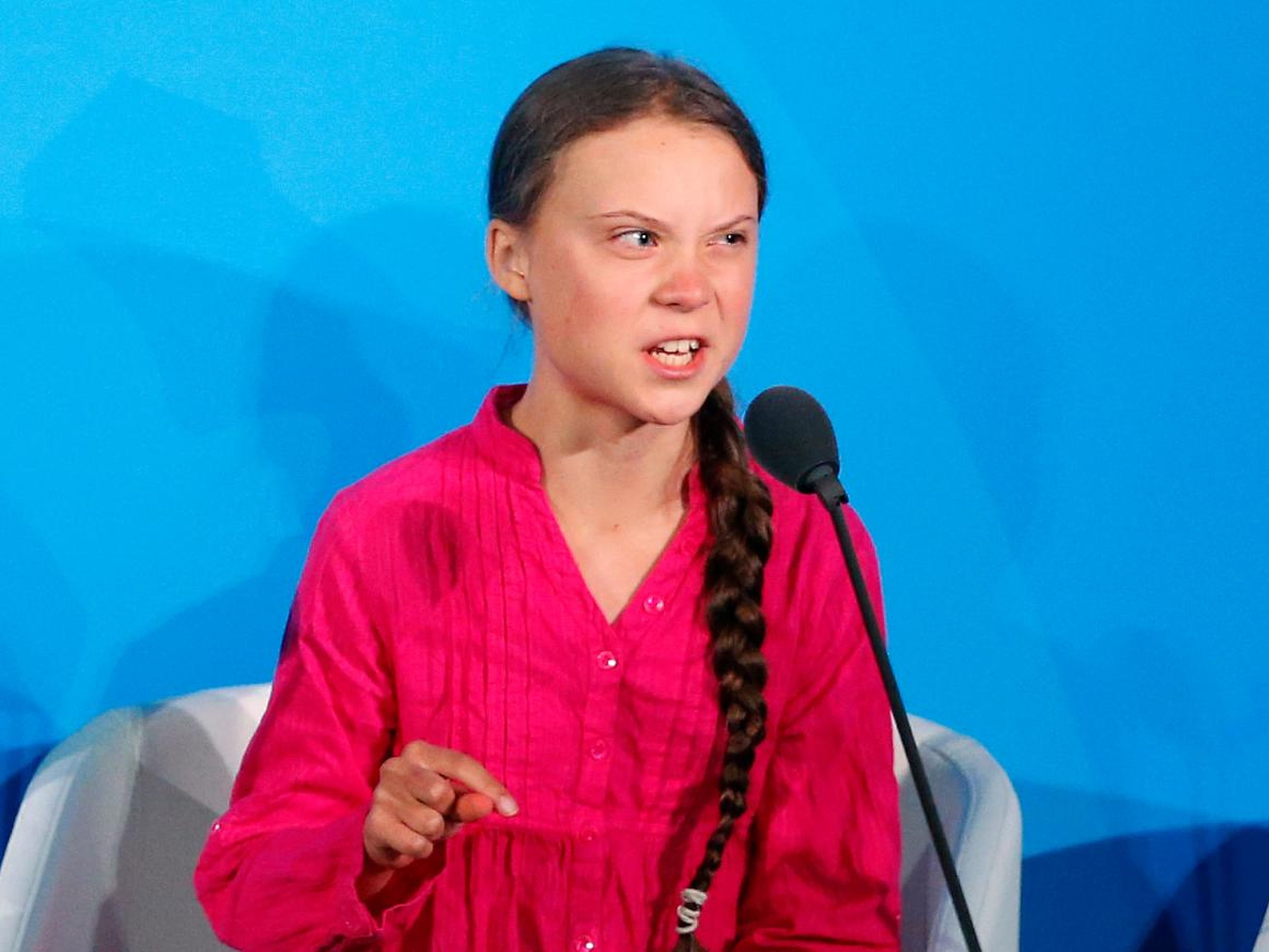 Greta Thunberg addresses the Climate Action Summit in the United Nations General Assembly, at UN headquarters, Monday, Sept. 23, 2019.